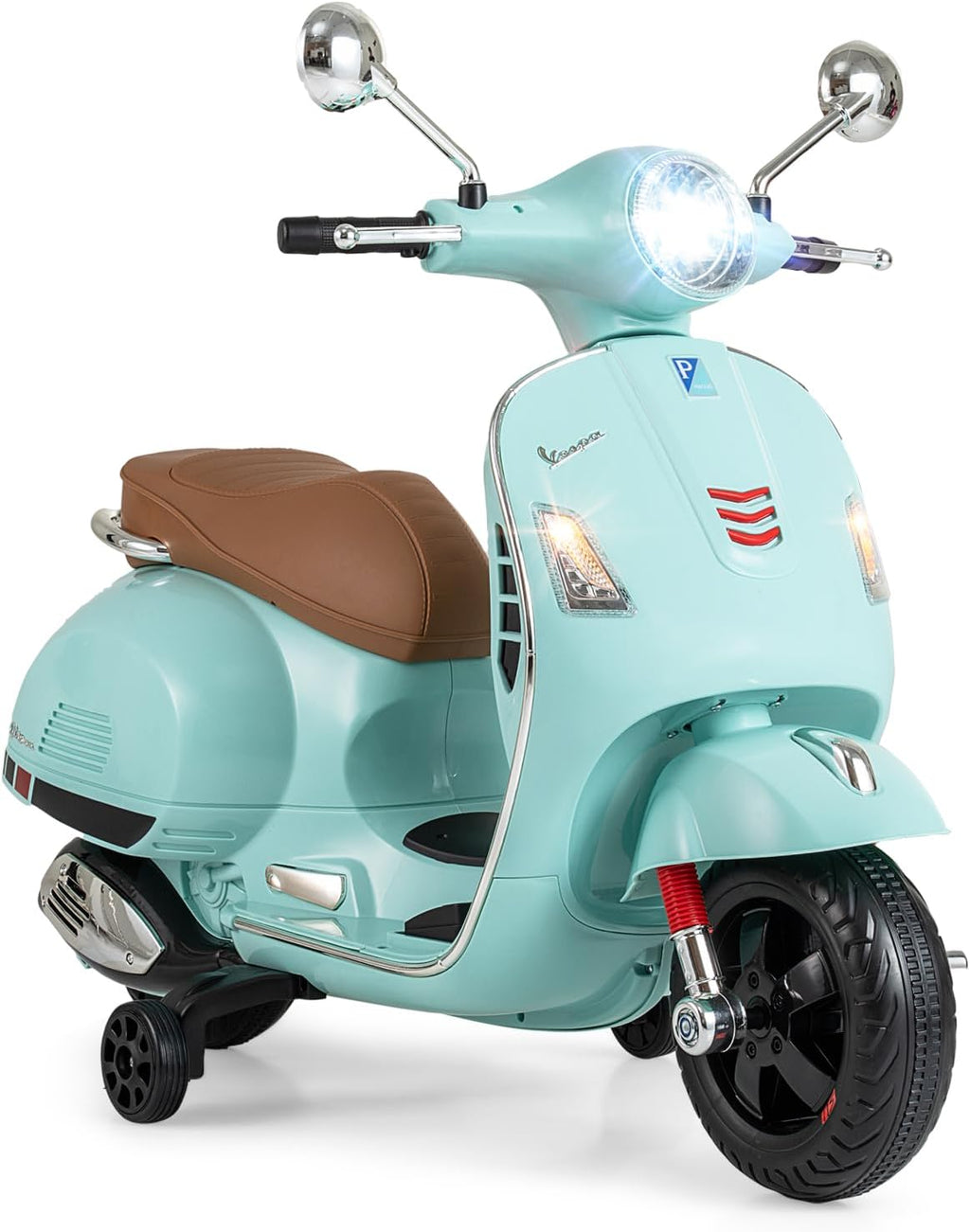 OLAKIDS Licensed 12V Vespa Scooter Kids Motorcycle with Training Wheels