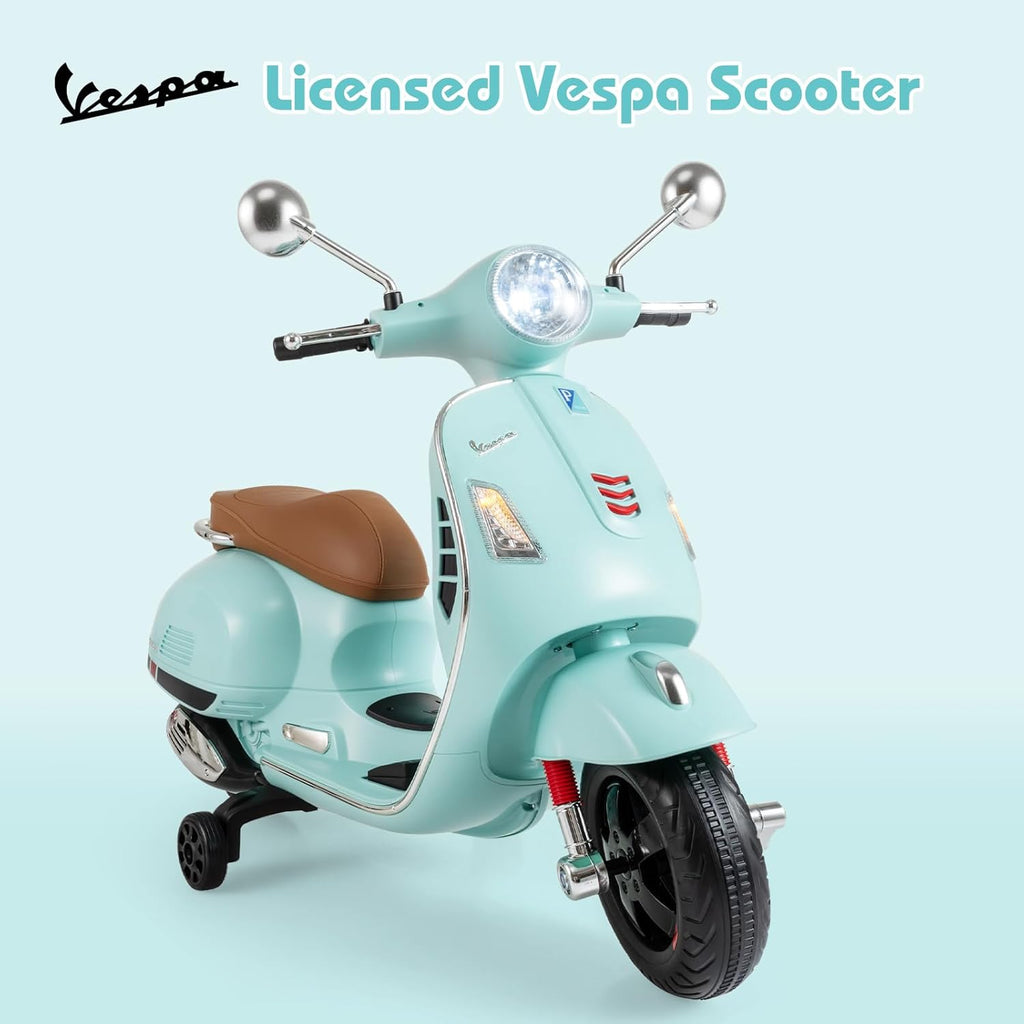 OLAKIDS Licensed 12V Vespa Scooter Kids Motorcycle with Training Wheels