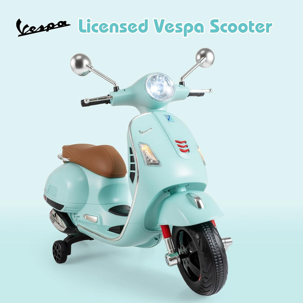 OLAKIDS Licensed 12V Vespa Scooter Kids Motorcycle with Training Wheels