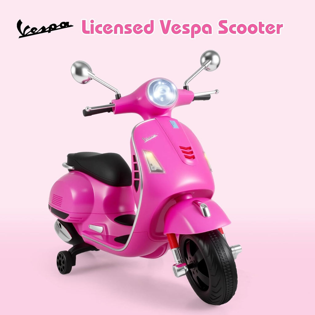 OLAKIDS Licensed 12V Vespa Scooter Kids Motorcycle with Training Wheels