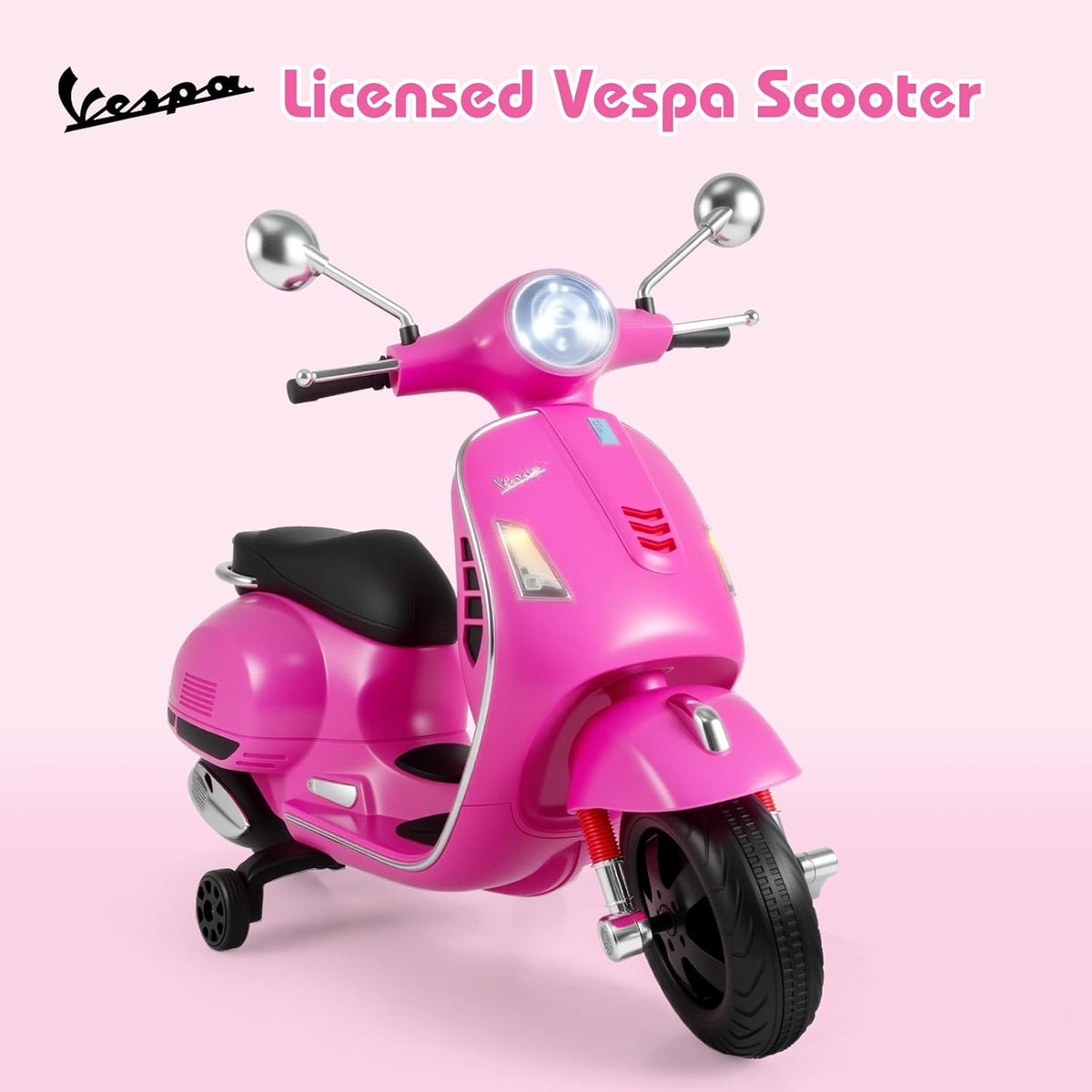OLAKIDS Licensed 12V Vespa Scooter Kids Motorcycle with Training Wheels