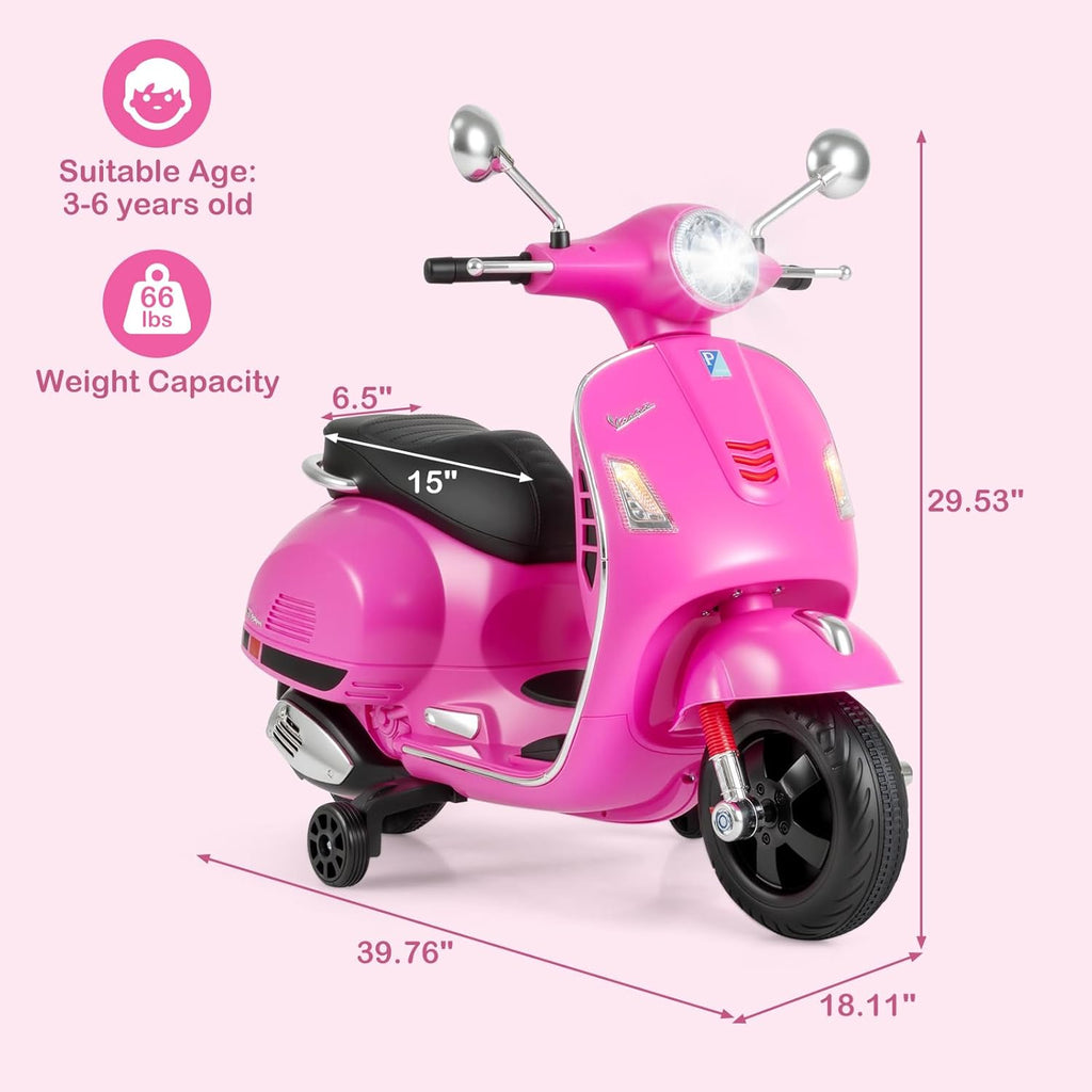 OLAKIDS Licensed 12V Vespa Scooter Kids Motorcycle with Training Wheels