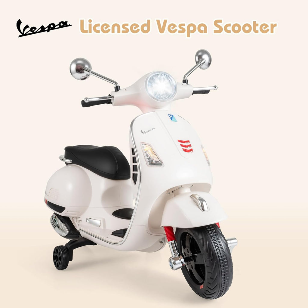 OLAKIDS Licensed 12V Vespa Scooter Kids Motorcycle with Training Wheels