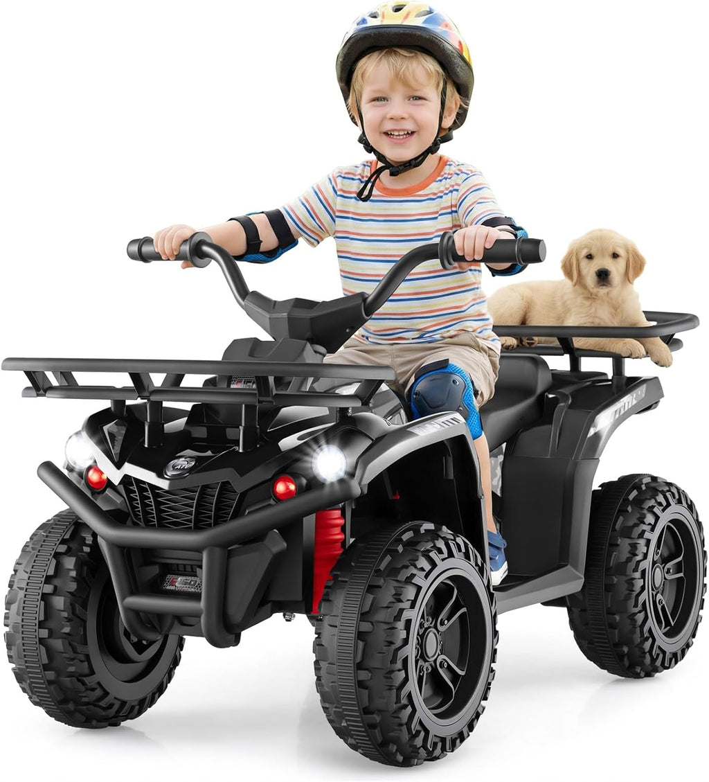 OLAKIDS 12V Kids ATV Quad with 2 Speeds, Spring Suspension, LED Lights for Boys Girls Ages 3+