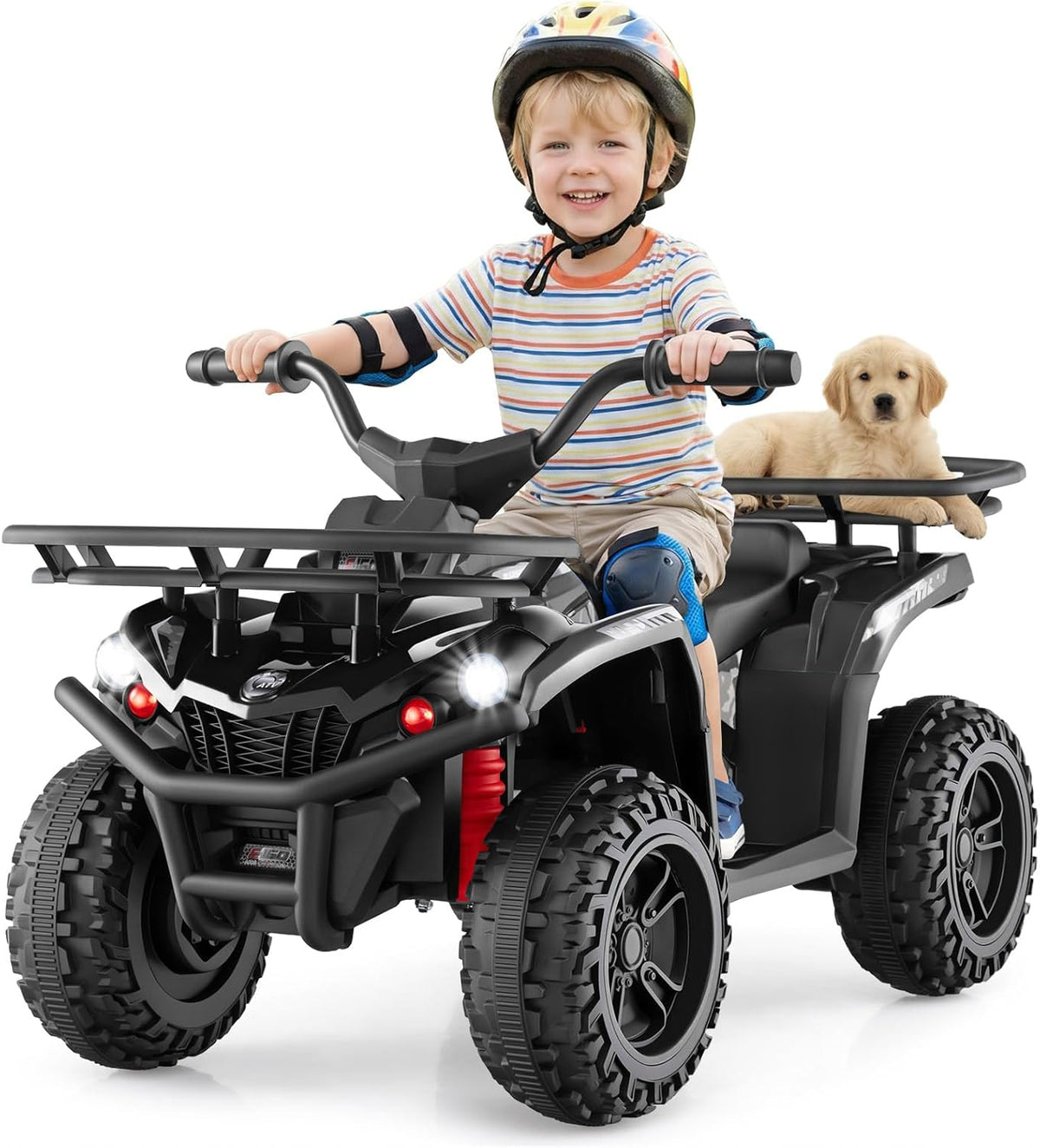 OLAKIDS 12V Kids ATV Quad with 2 Speeds, Spring Suspension, LED Lights for Boys Girls Ages 3+