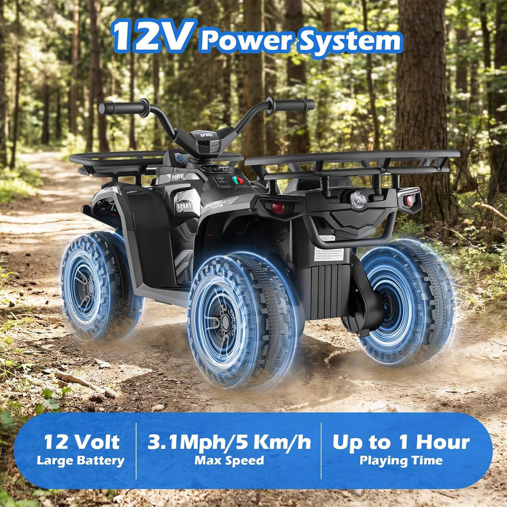 OLAKIDS 12V Kids ATV Quad with 2 Speeds, Spring Suspension, LED Lights for Boys Girls Ages 3+