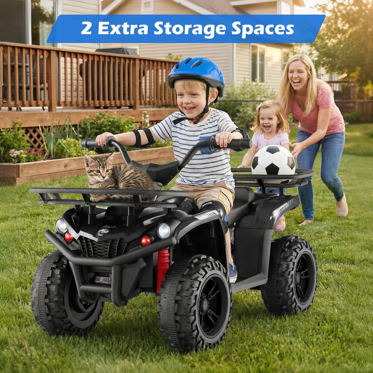 OLAKIDS 12V Kids ATV Quad with 2 Speeds, Spring Suspension, LED Lights for Boys Girls Ages 3+