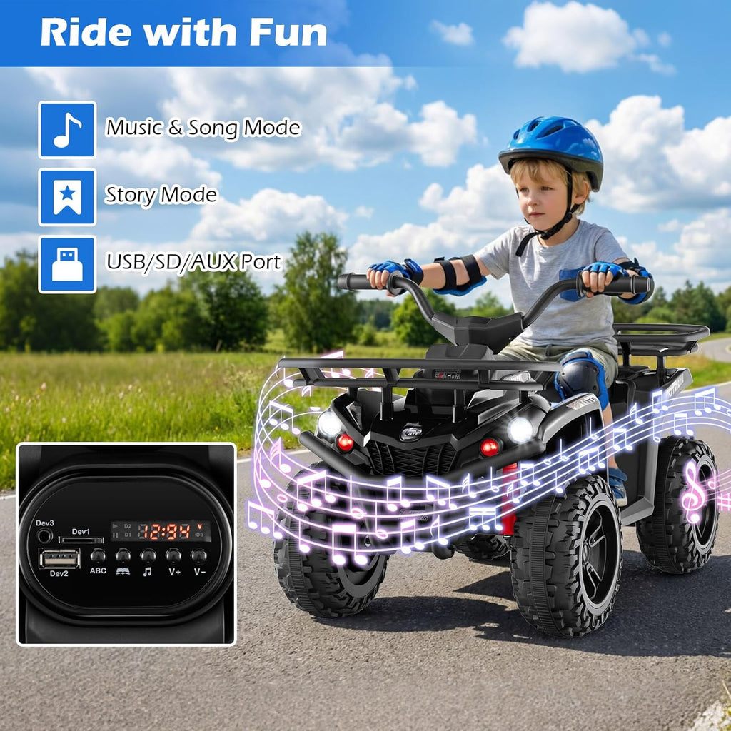 OLAKIDS 12V Kids ATV Quad with 2 Speeds, Spring Suspension, LED Lights for Boys Girls Ages 3+