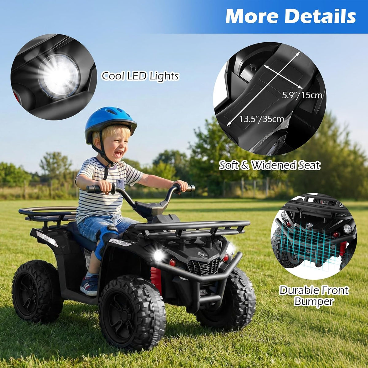 OLAKIDS 12V Kids ATV Quad with 2 Speeds, Spring Suspension, LED Lights for Boys Girls Ages 3+