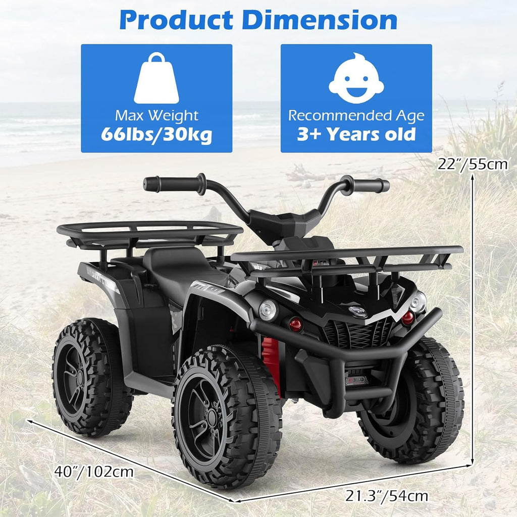 OLAKIDS 12V Kids ATV Quad with 2 Speeds, Spring Suspension, LED Lights for Boys Girls Ages 3+