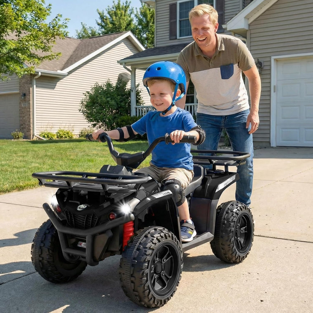 OLAKIDS 12V Kids ATV Quad with 2 Speeds, Spring Suspension, LED Lights for Boys Girls Ages 3+