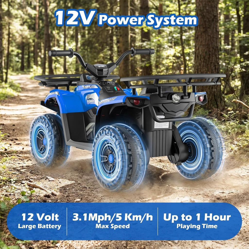 OLAKIDS 12V Kids ATV Quad with 2 Speeds, Spring Suspension, LED Lights for Boys Girls Ages 3+