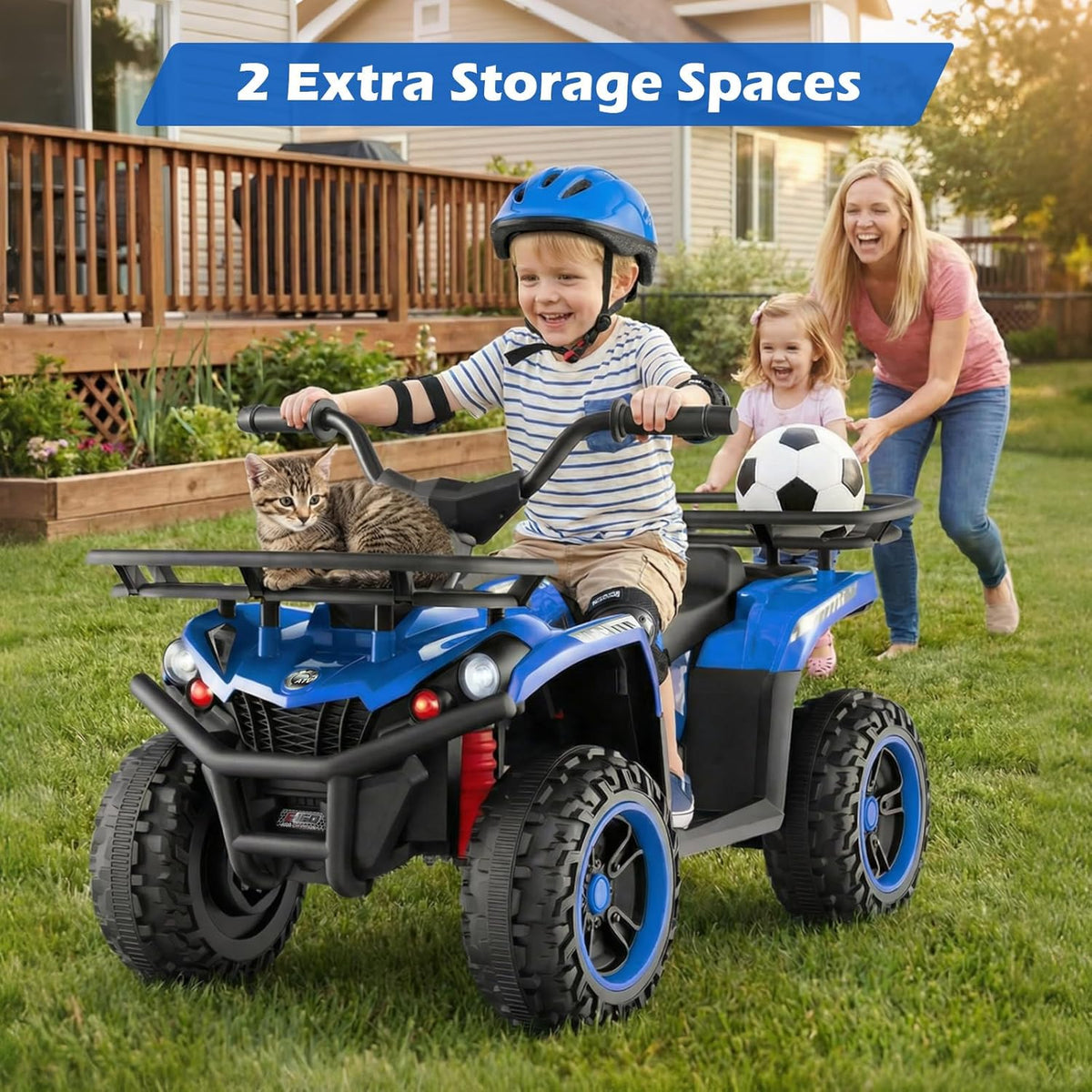 OLAKIDS 12V Kids ATV Quad with 2 Speeds, Spring Suspension, LED Lights for Boys Girls Ages 3+