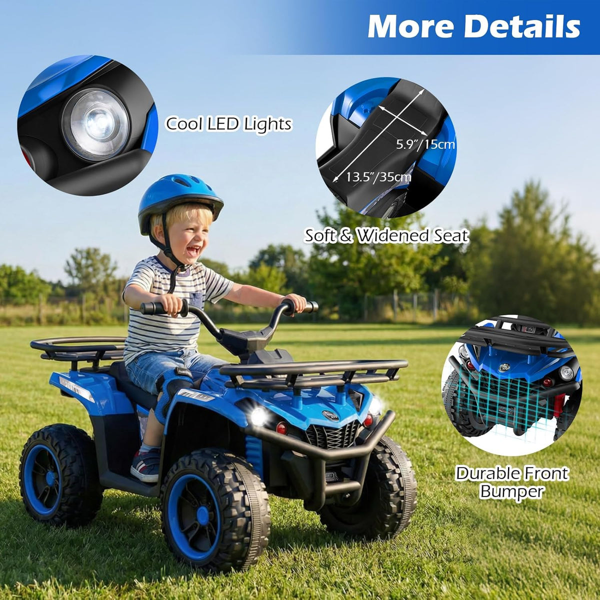 OLAKIDS 12V Kids ATV Quad with 2 Speeds, Spring Suspension, LED Lights for Boys Girls Ages 3+