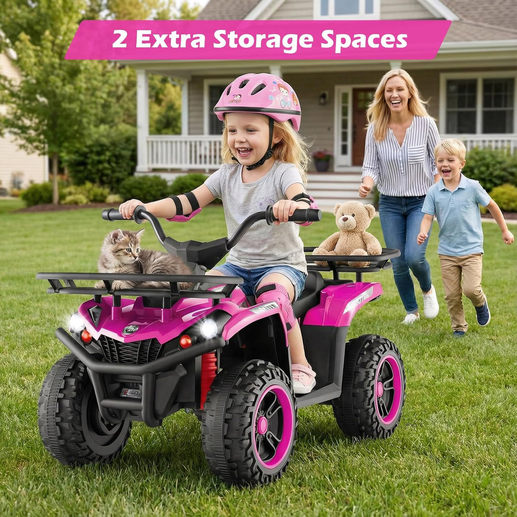 OLAKIDS 12V Kids ATV Quad with 2 Speeds, Spring Suspension, LED Lights for Boys Girls Ages 3+