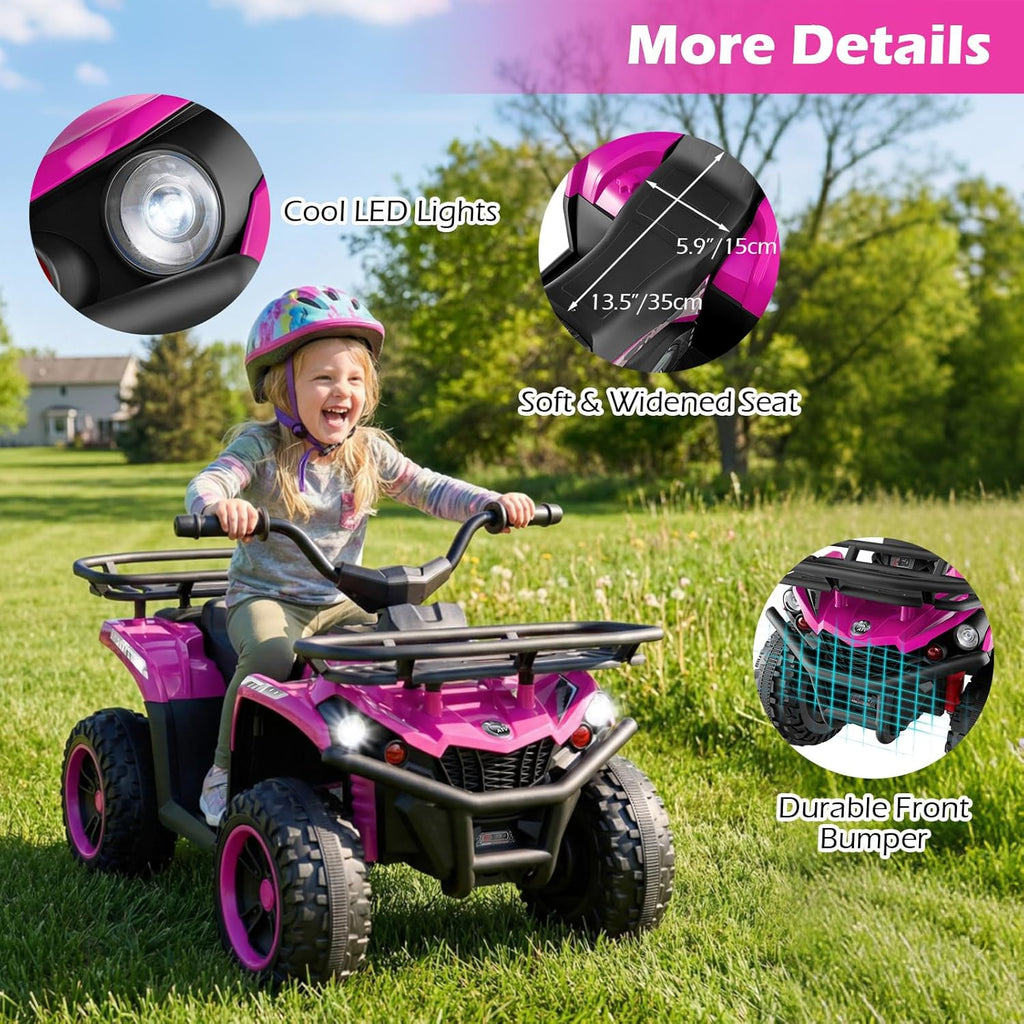 OLAKIDS 12V Kids ATV Quad with 2 Speeds, Spring Suspension, LED Lights for Boys Girls Ages 3+