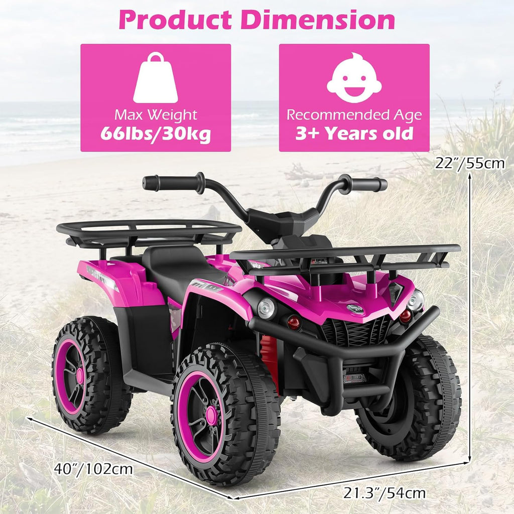 OLAKIDS 12V Kids ATV Quad with 2 Speeds, Spring Suspension, LED Lights for Boys Girls Ages 3+