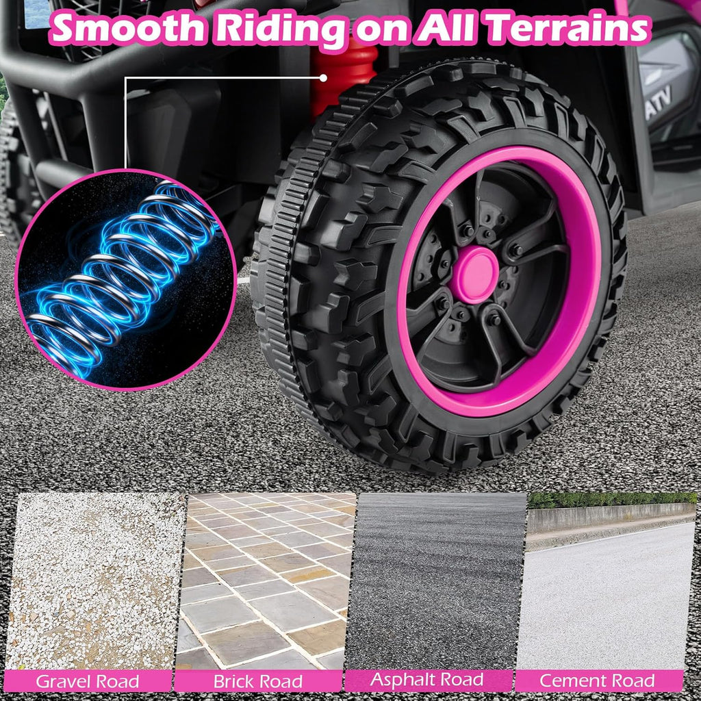 OLAKIDS 12V Kids ATV Quad with 2 Speeds, Spring Suspension, LED Lights for Boys Girls Ages 3+