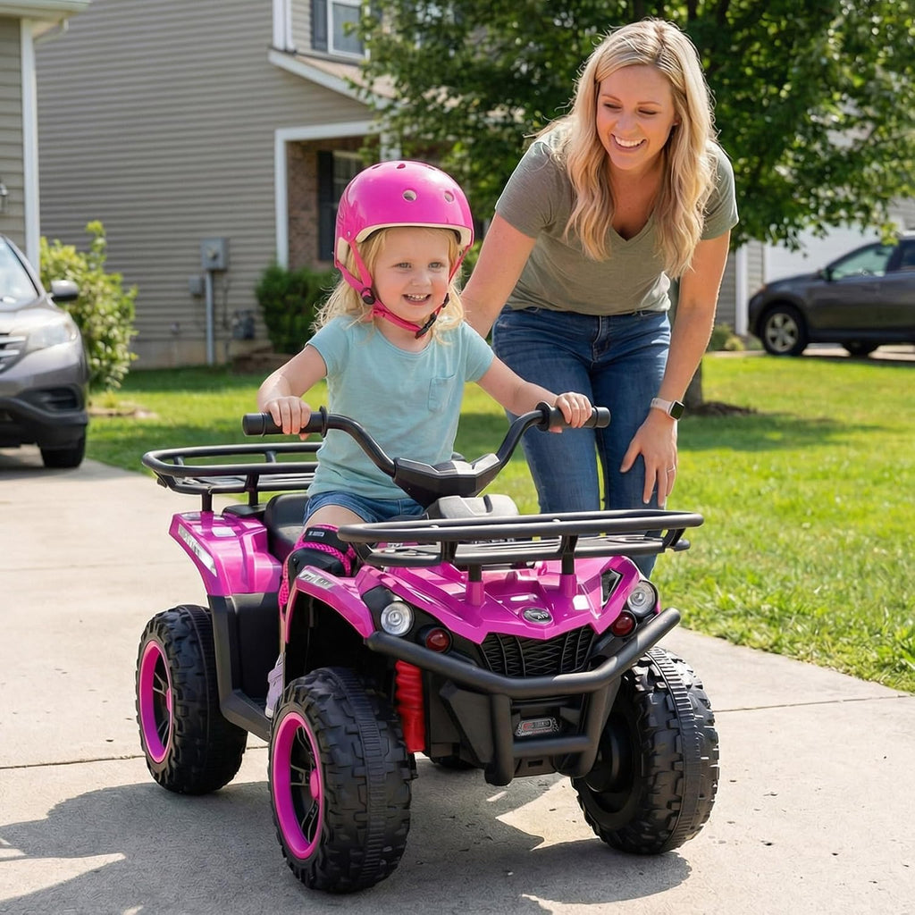 OLAKIDS 12V Kids ATV Quad with 2 Speeds, Spring Suspension, LED Lights for Boys Girls Ages 3+
