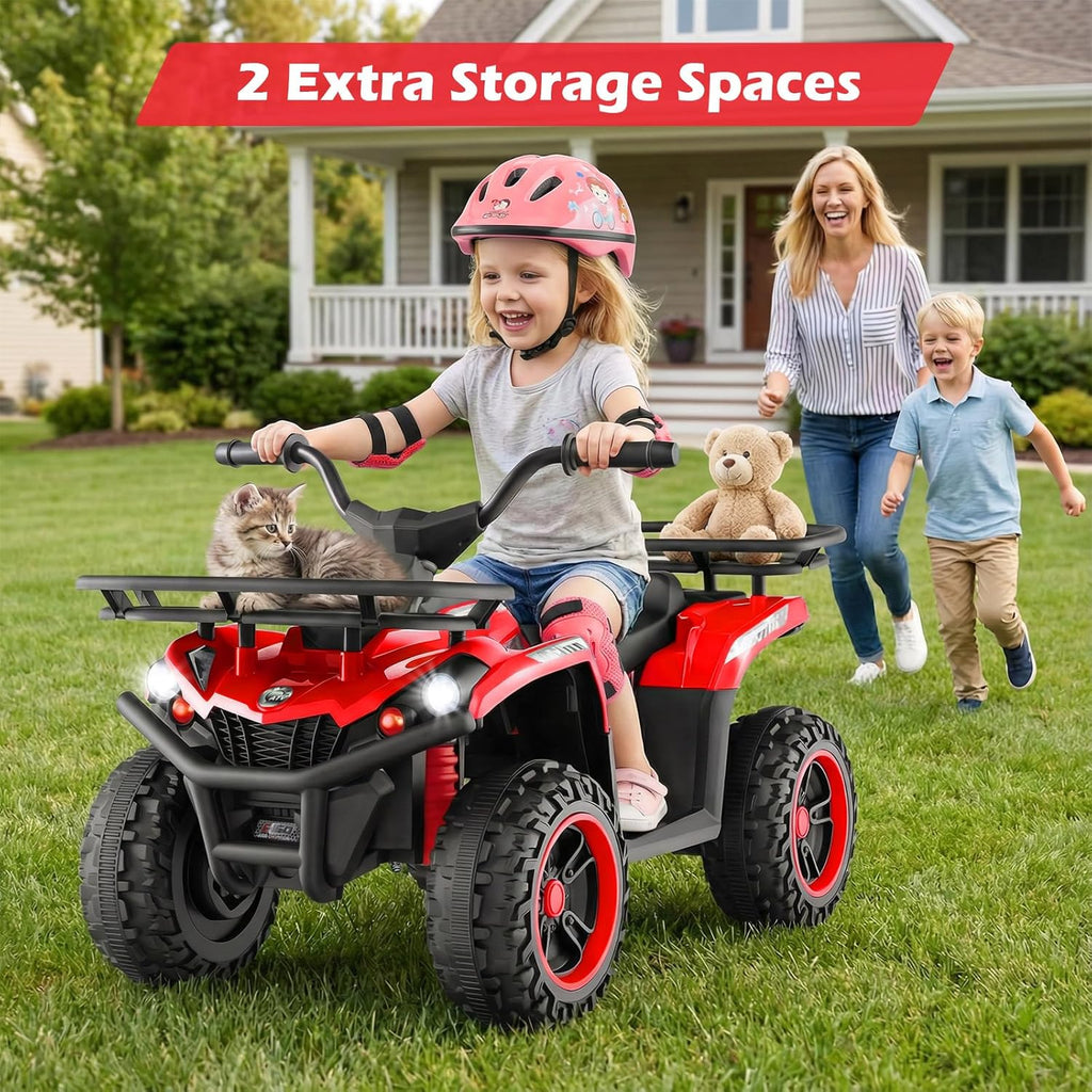 OLAKIDS 12V Kids ATV Quad with 2 Speeds, Spring Suspension, LED Lights for Boys Girls Ages 3+
