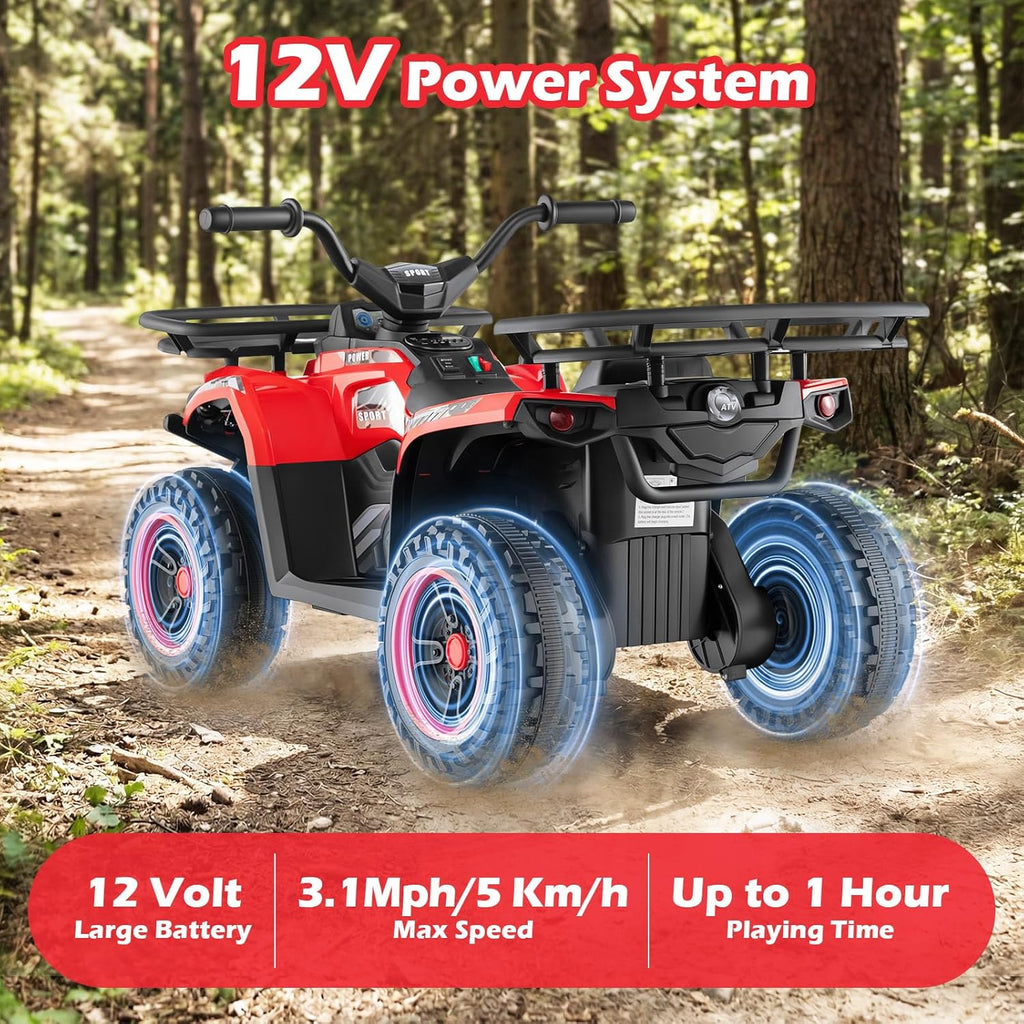 OLAKIDS 12V Kids ATV Quad with 2 Speeds, Spring Suspension, LED Lights for Boys Girls Ages 3+