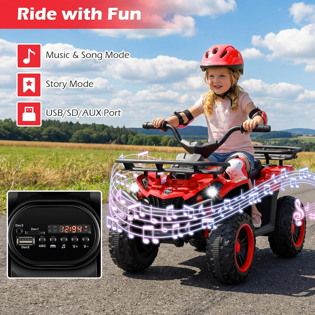OLAKIDS 12V Kids ATV Quad with 2 Speeds, Spring Suspension, LED Lights for Boys Girls Ages 3+