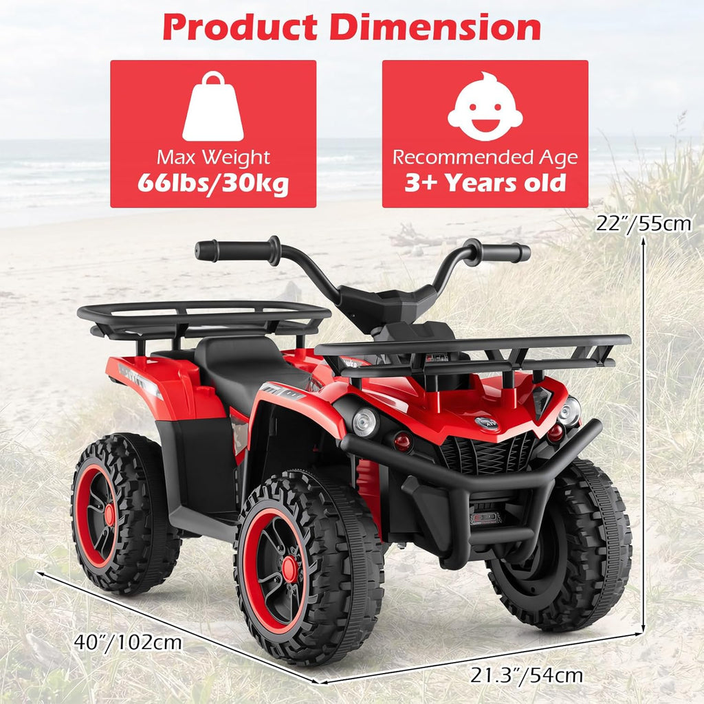 OLAKIDS 12V Kids ATV Quad with 2 Speeds, Spring Suspension, LED Lights for Boys Girls Ages 3+