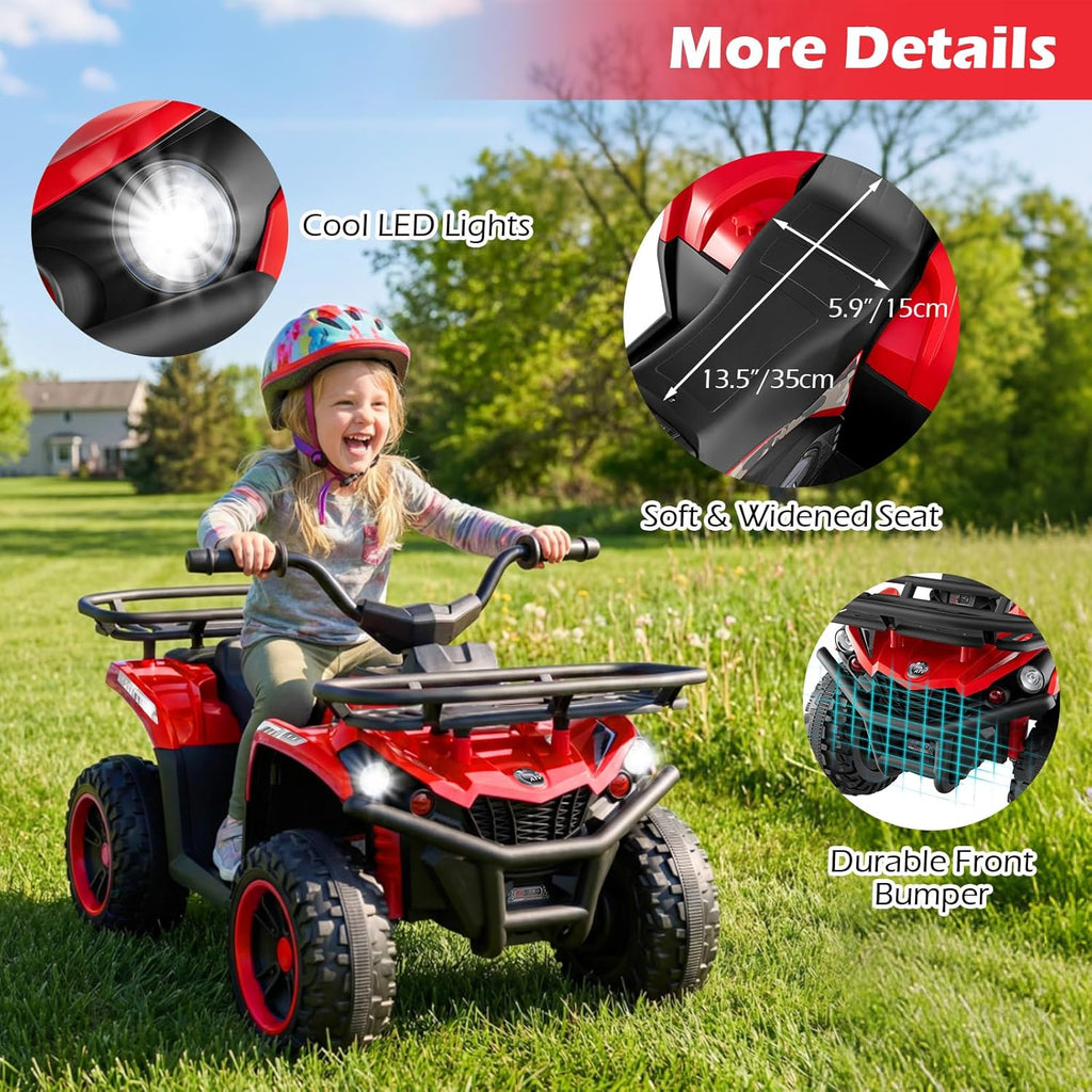 OLAKIDS 12V Kids ATV Quad with 2 Speeds, Spring Suspension, LED Lights for Boys Girls Ages 3+