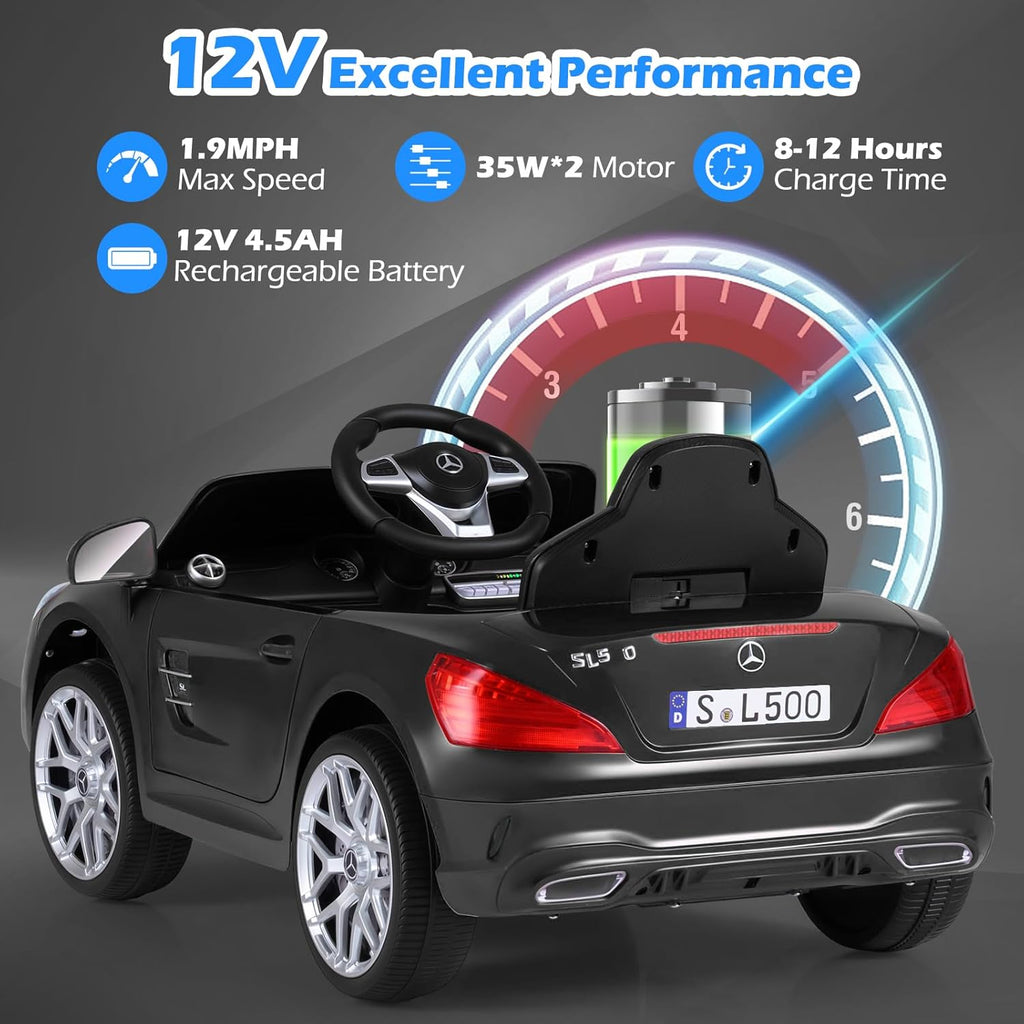 OLAKIDS Licensed Mercedes SL500 12V Kids Ride On Car with Remote Bluetooth and Suspension