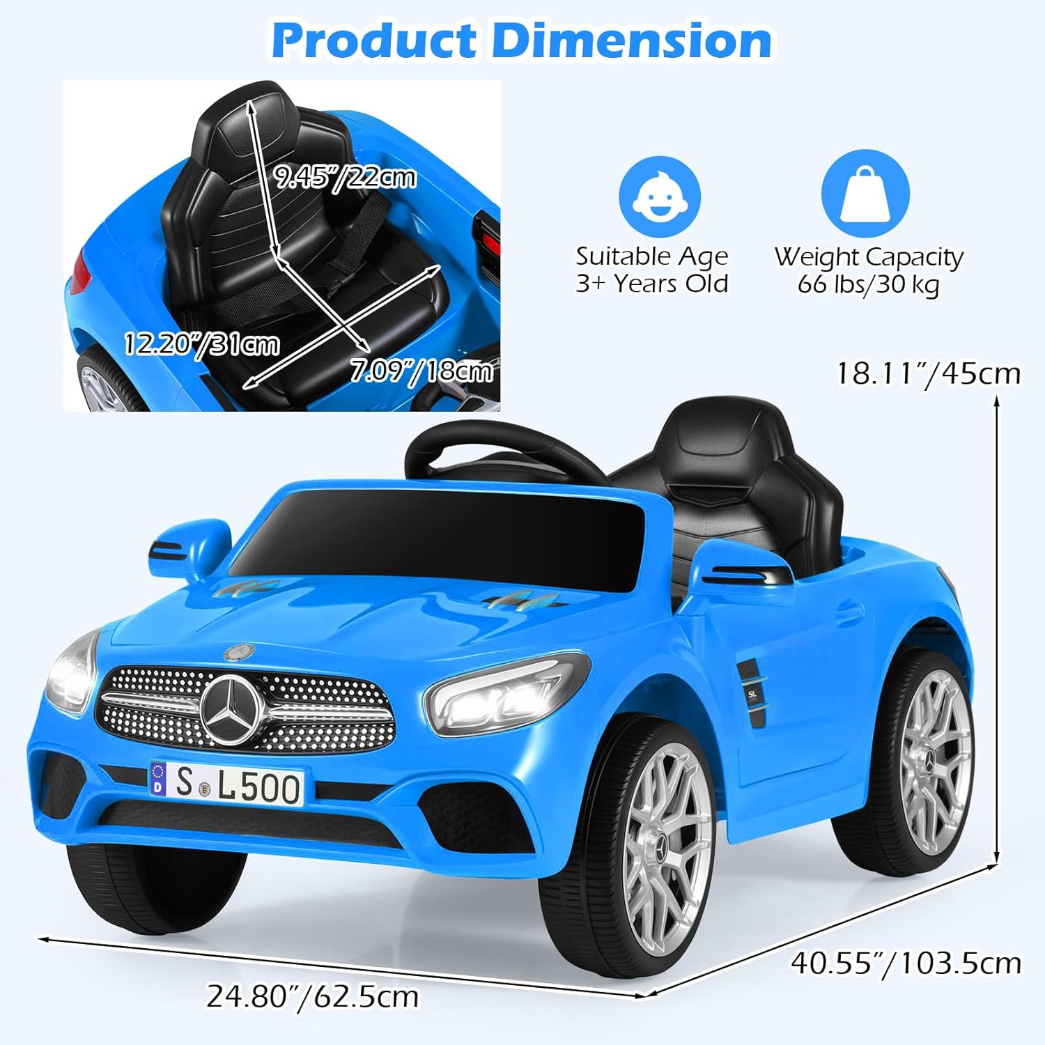OLAKIDS Licensed Mercedes SL500 12V Kids Ride On Car with Remote Bluetooth and Suspension