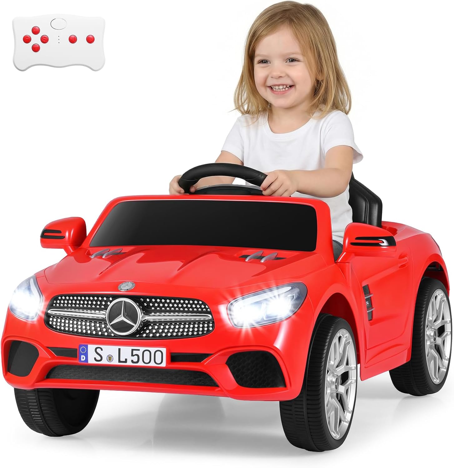 OLAKIDS Licensed Mercedes SL500 12V Kids Ride On Car with Remote Bluetooth and Suspension