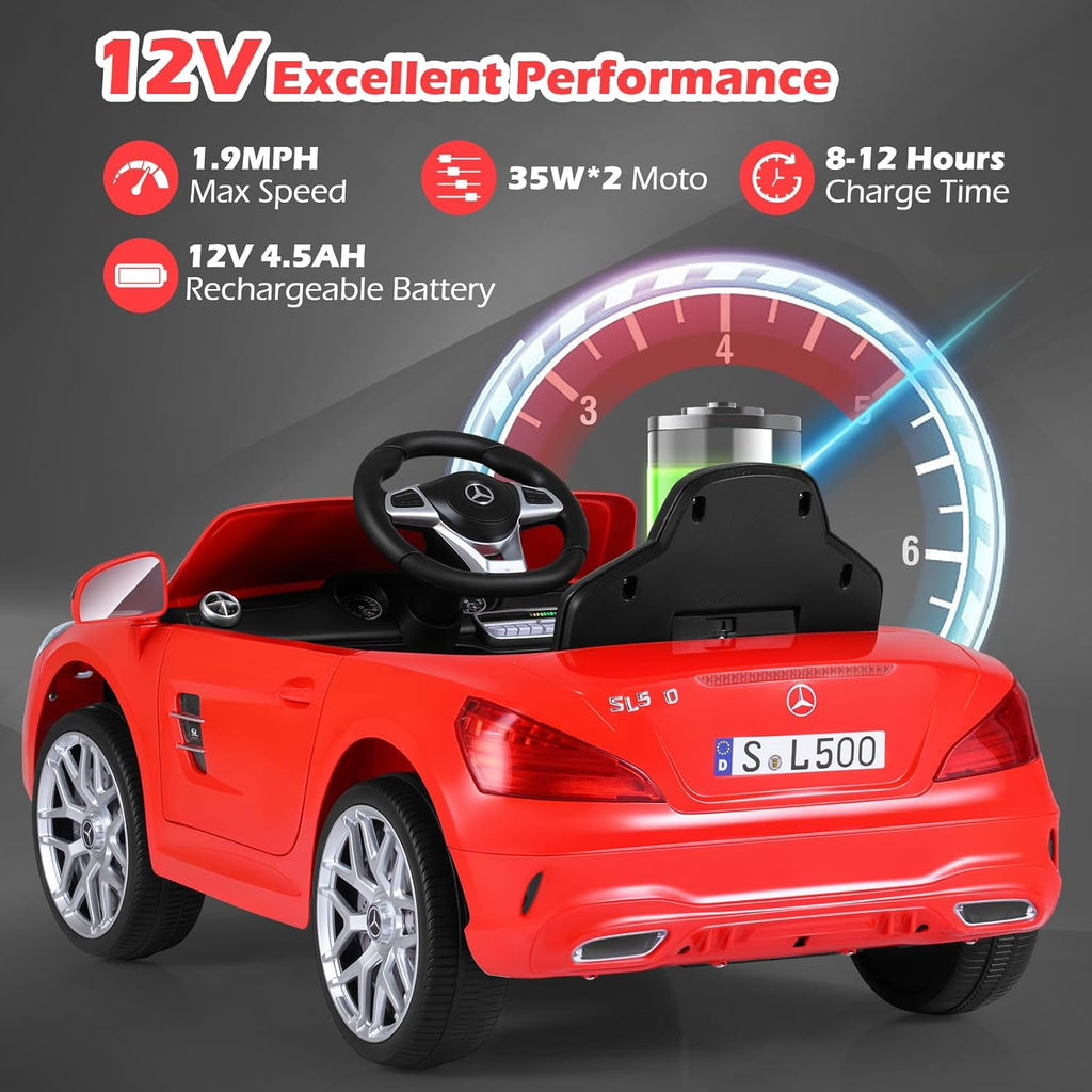 OLAKIDS Licensed Mercedes SL500 12V Kids Ride On Car with Remote Bluetooth and Suspension