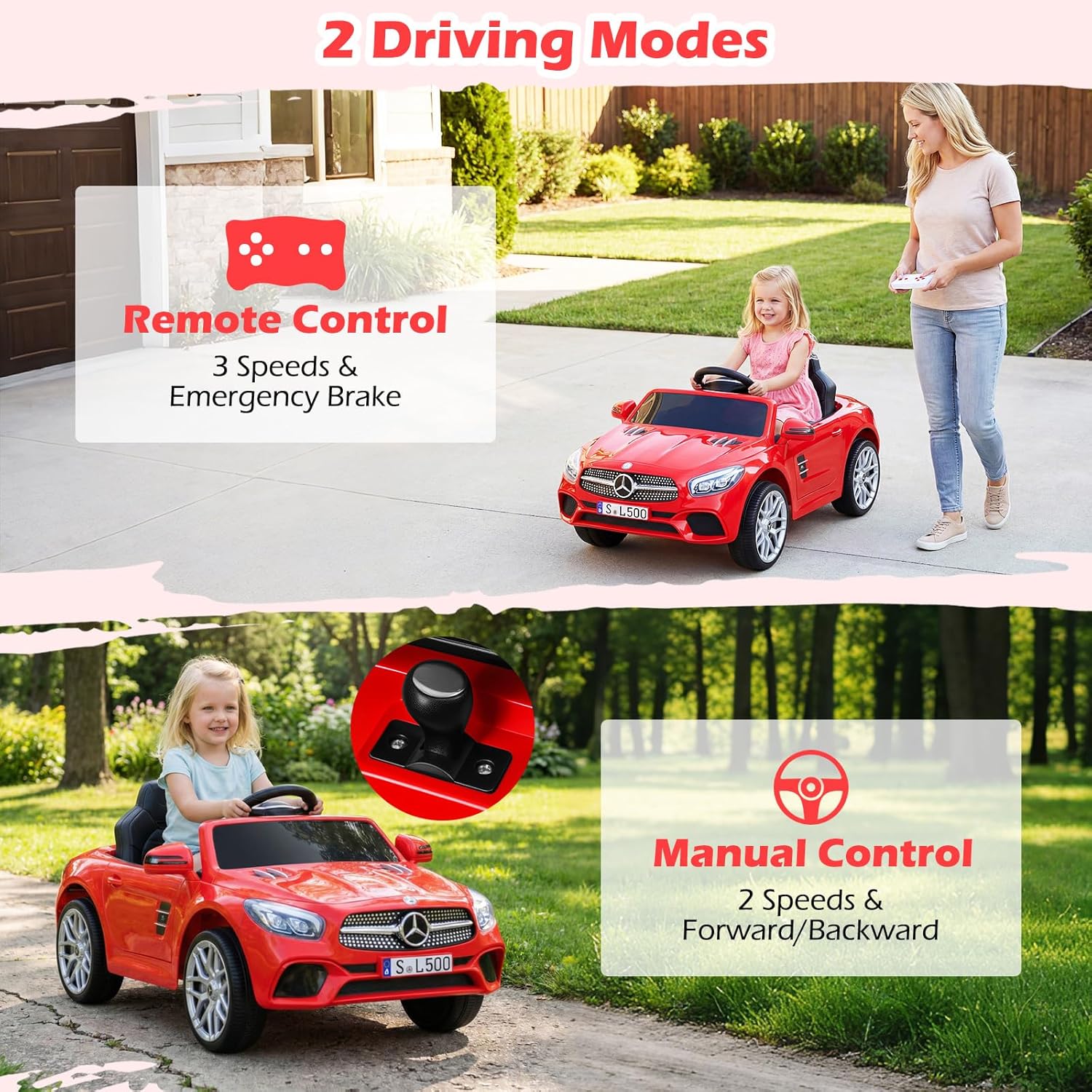 OLAKIDS Licensed Mercedes SL500 12V Kids Ride On Car with Remote Bluetooth and Suspension