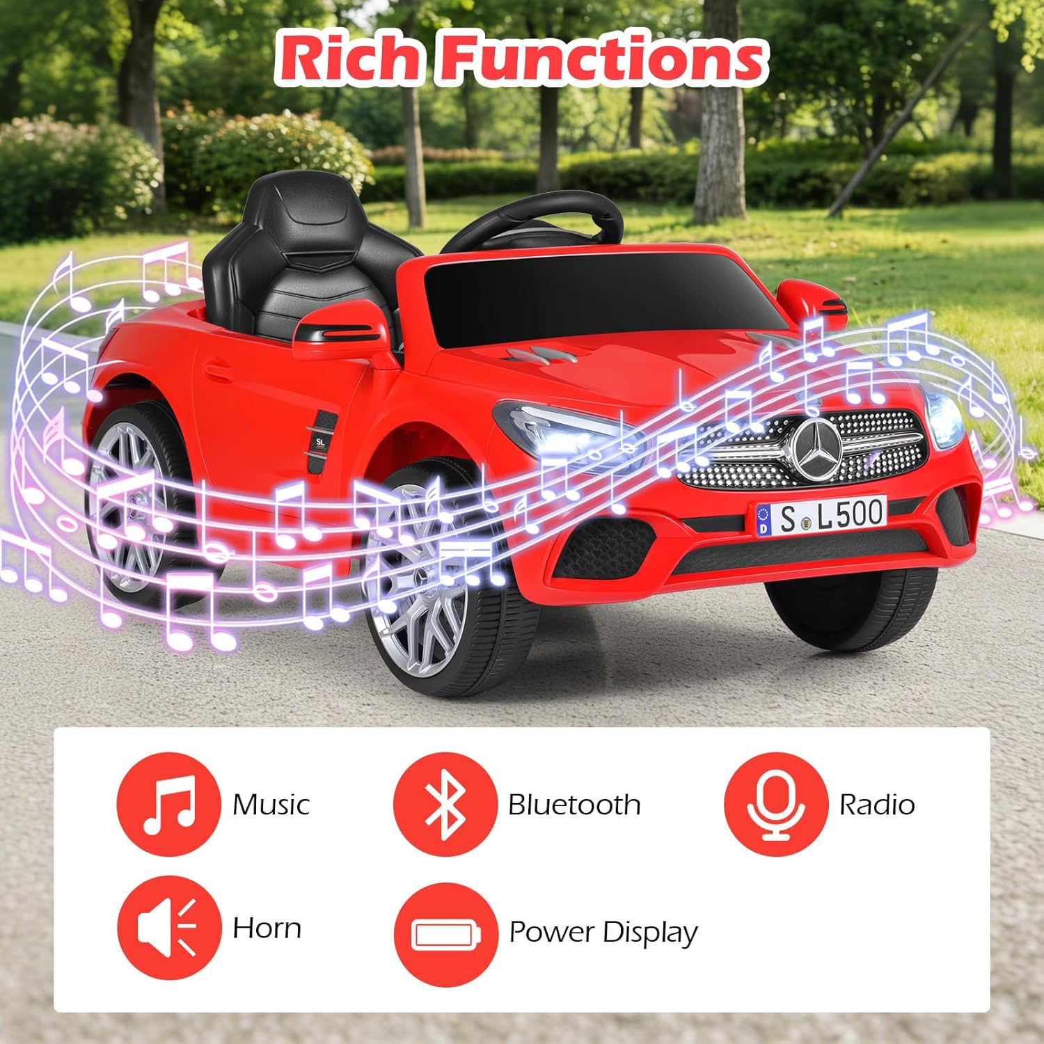 OLAKIDS Licensed Mercedes SL500 12V Kids Ride On Car with Remote Bluetooth and Suspension