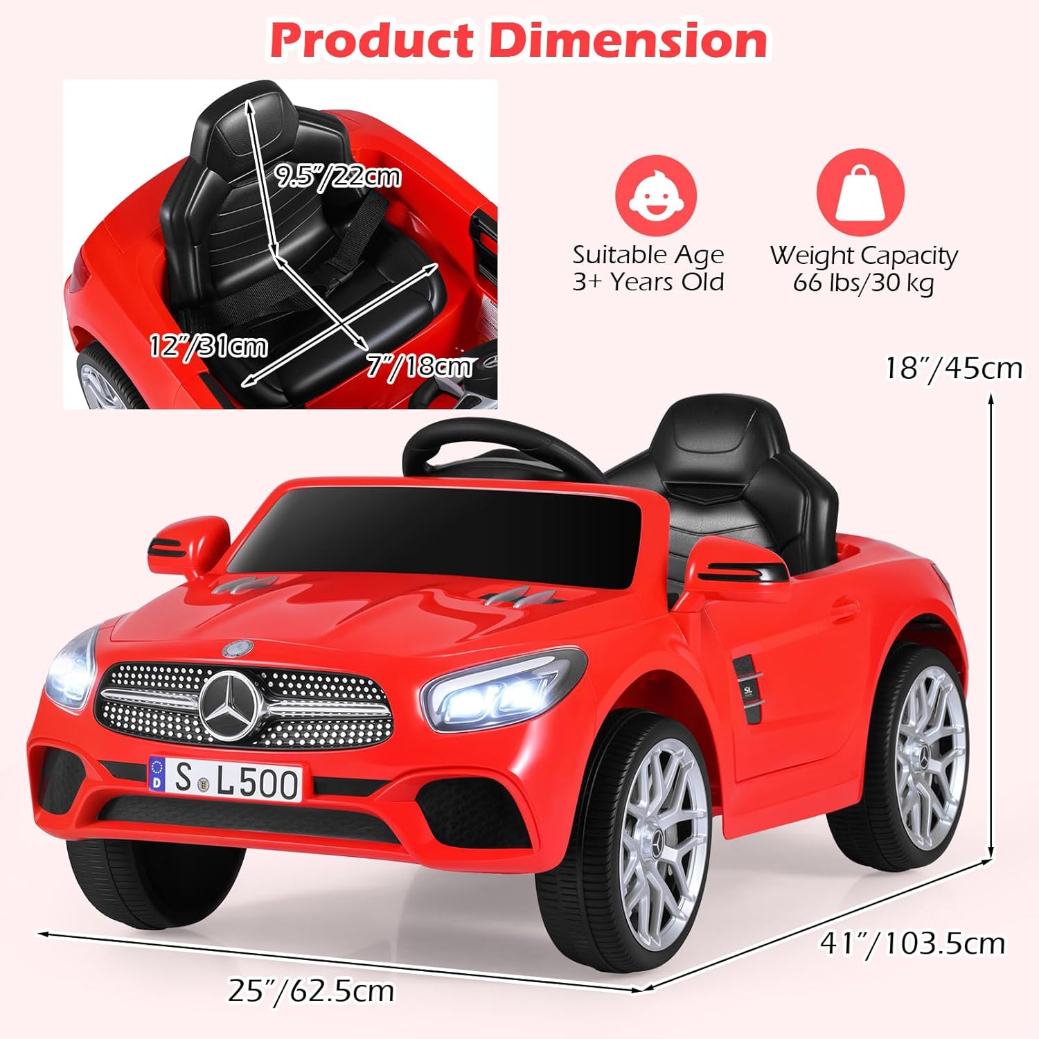 OLAKIDS Licensed Mercedes SL500 12V Kids Ride On Car with Remote Bluetooth and Suspension