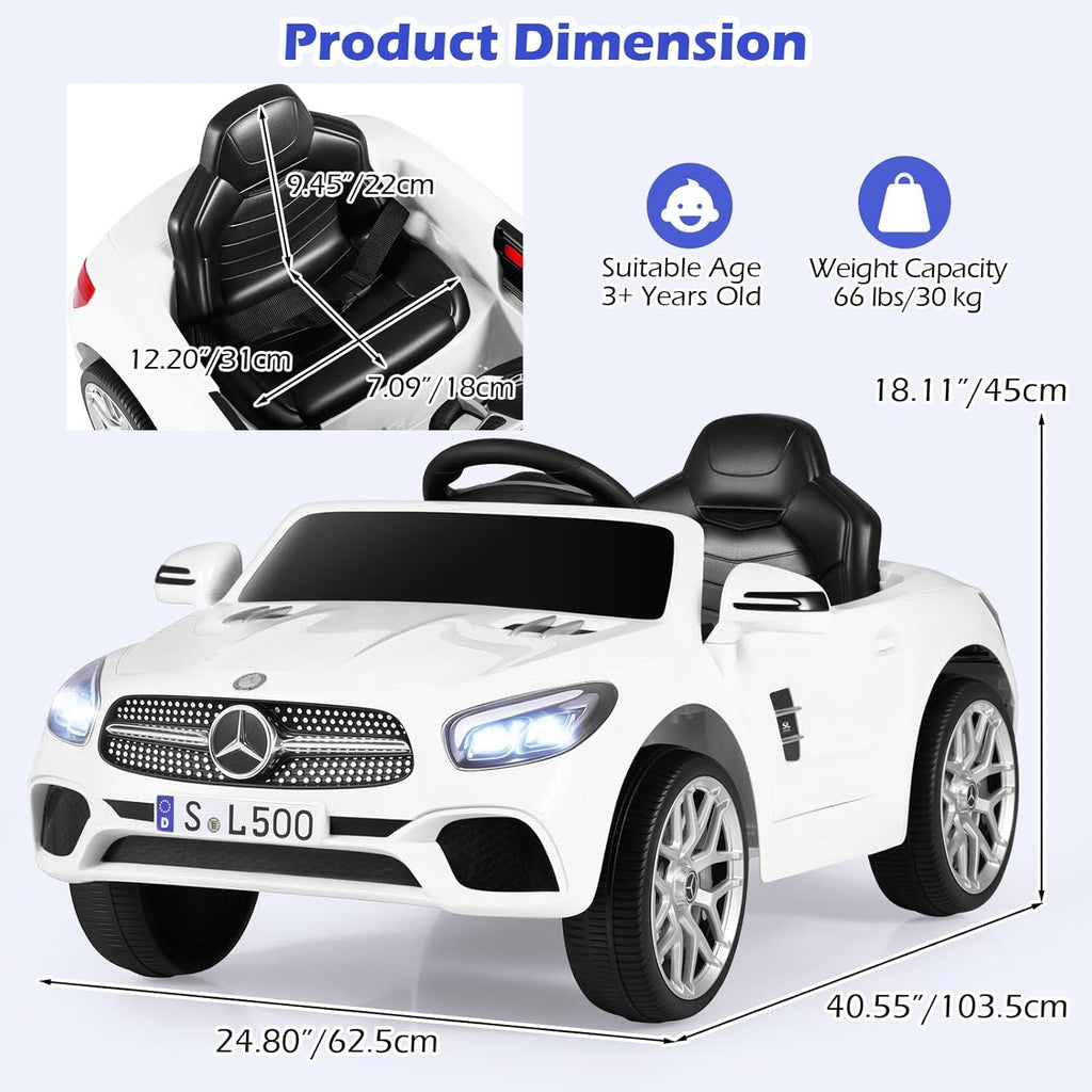 OLAKIDS Licensed Mercedes SL500 12V Kids Ride On Car with Remote Bluetooth and Suspension