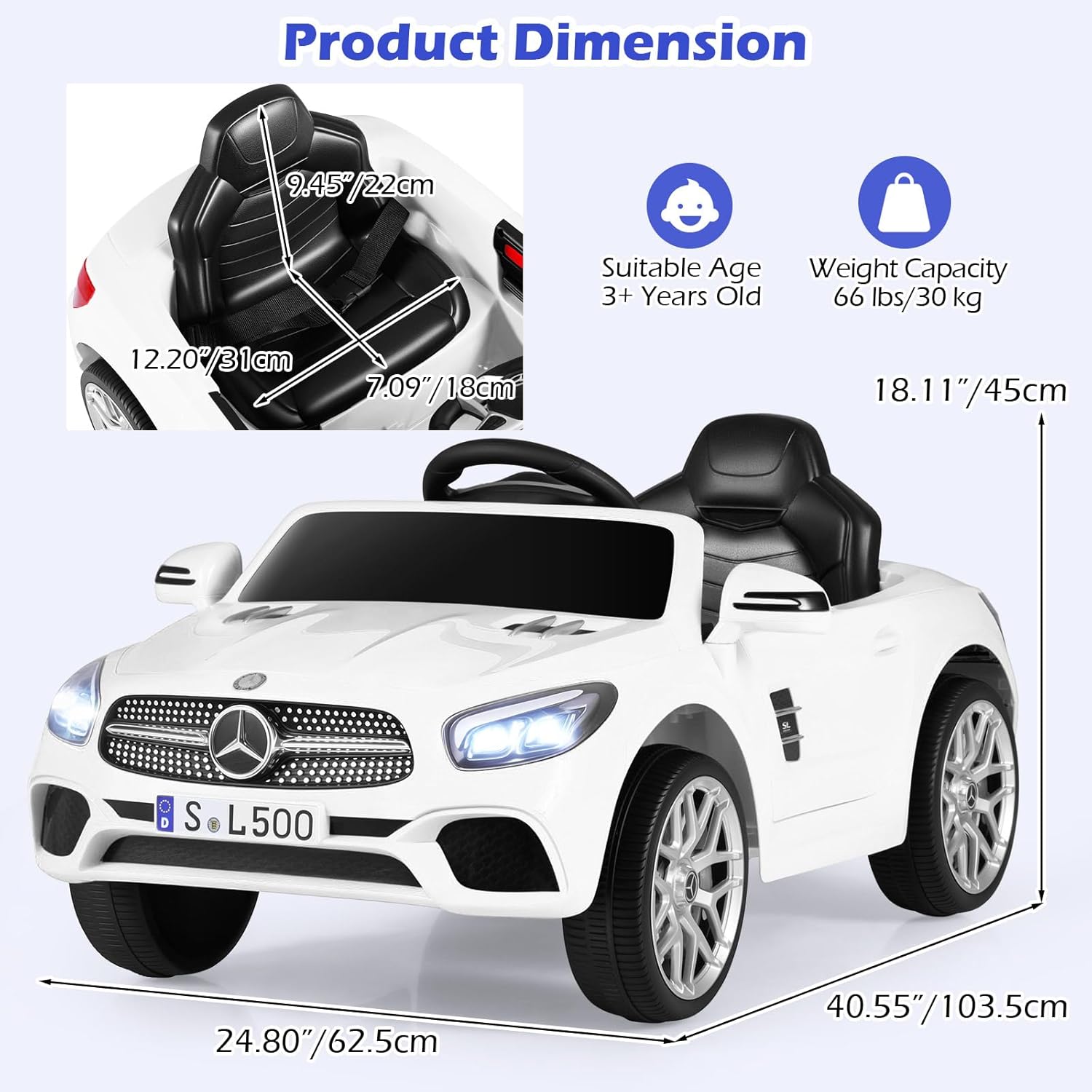 OLAKIDS Licensed Mercedes SL500 12V Kids Ride On Car with Remote Bluetooth and Suspension