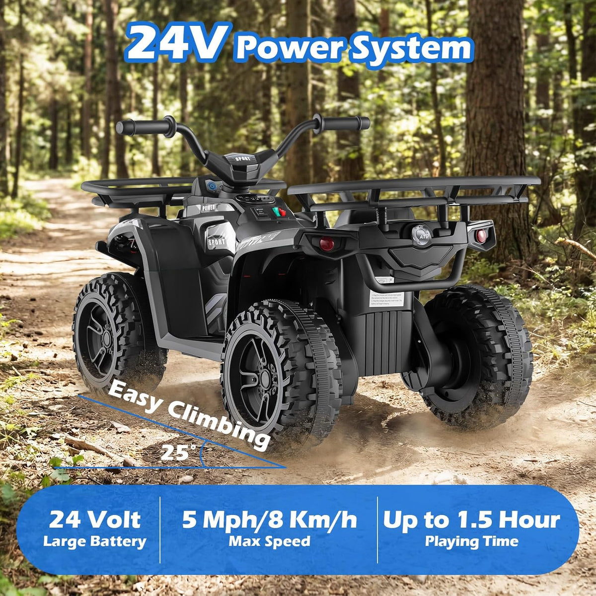 OLAKIDS 24V Kids ATV Quad Ride On Car for Boys Girls Ages 3+