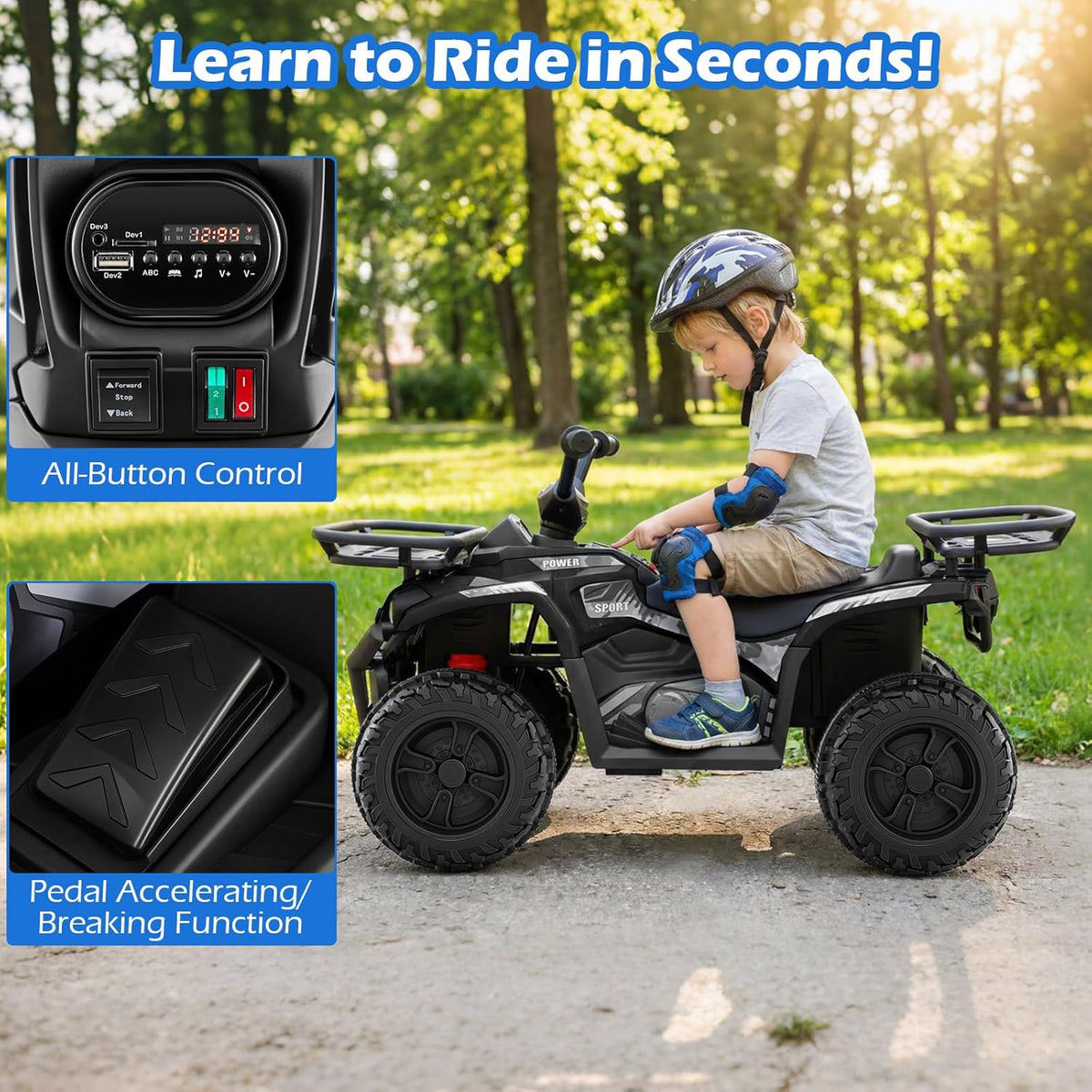 OLAKIDS 24V Kids ATV Quad Ride On Car for Boys Girls Ages 3+