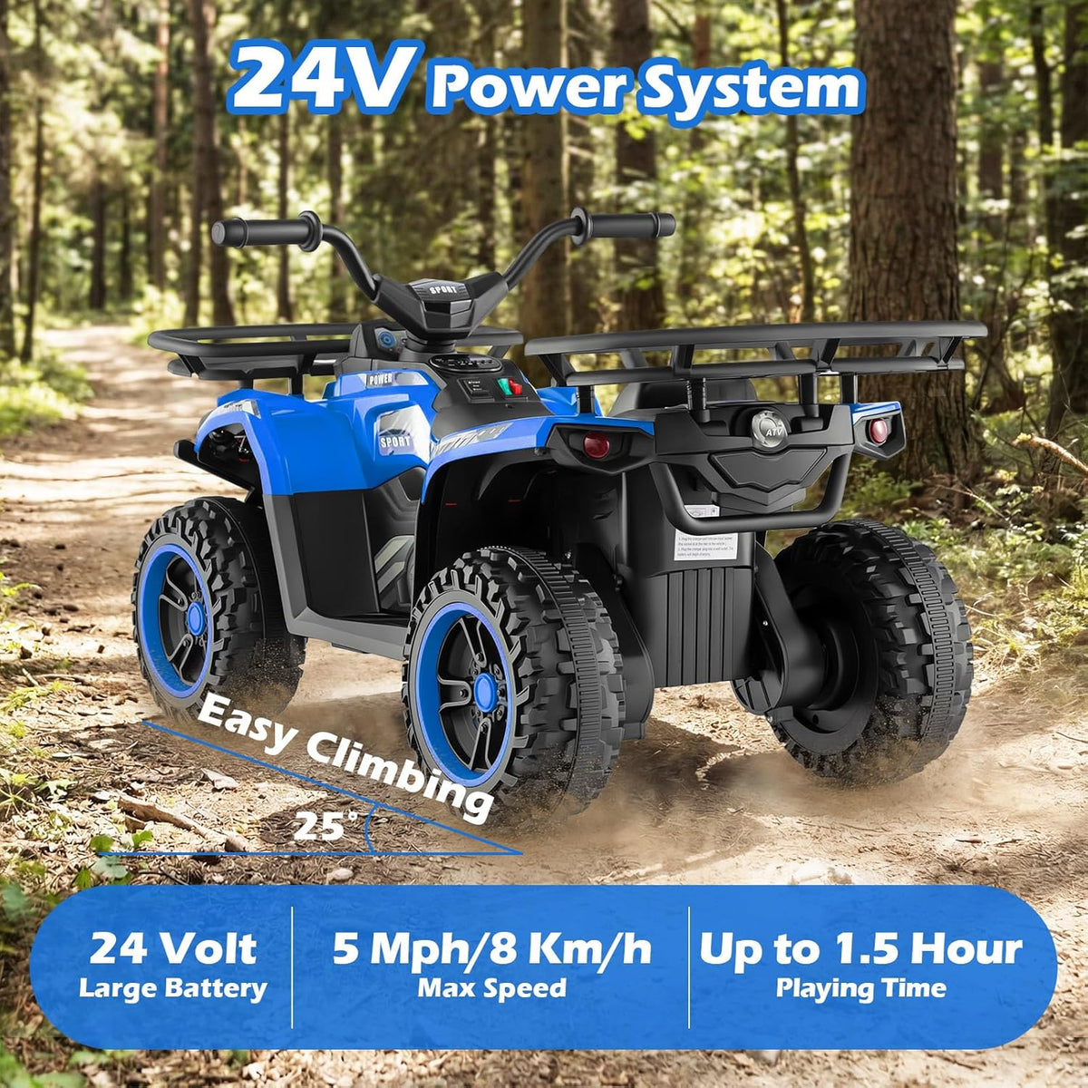 OLAKIDS 24V Kids ATV Quad Ride On Car for Boys Girls Ages 3+