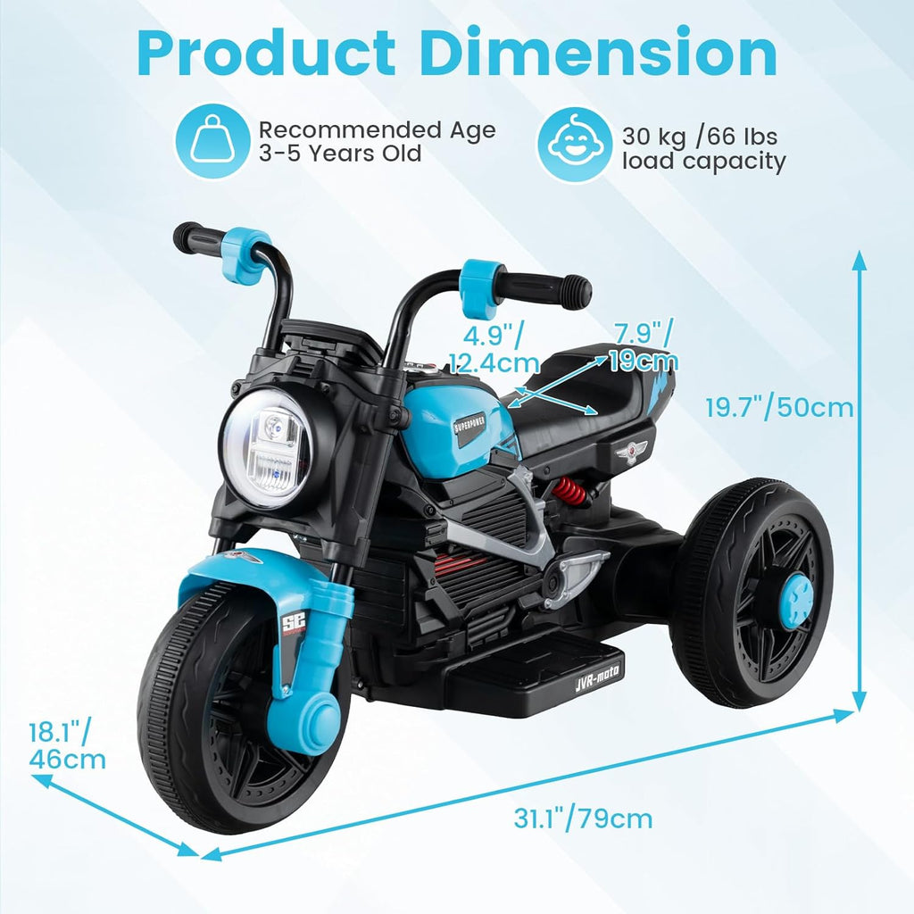 OLAKIDS 6V Kids Motorcycle with Forward & Reverse Switch, Headlight, Horn, Music, Story, USB Port