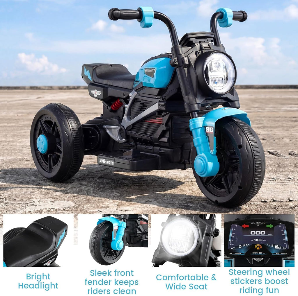OLAKIDS 6V Kids Motorcycle with Forward & Reverse Switch, Headlight, Horn, Music, Story, USB Port