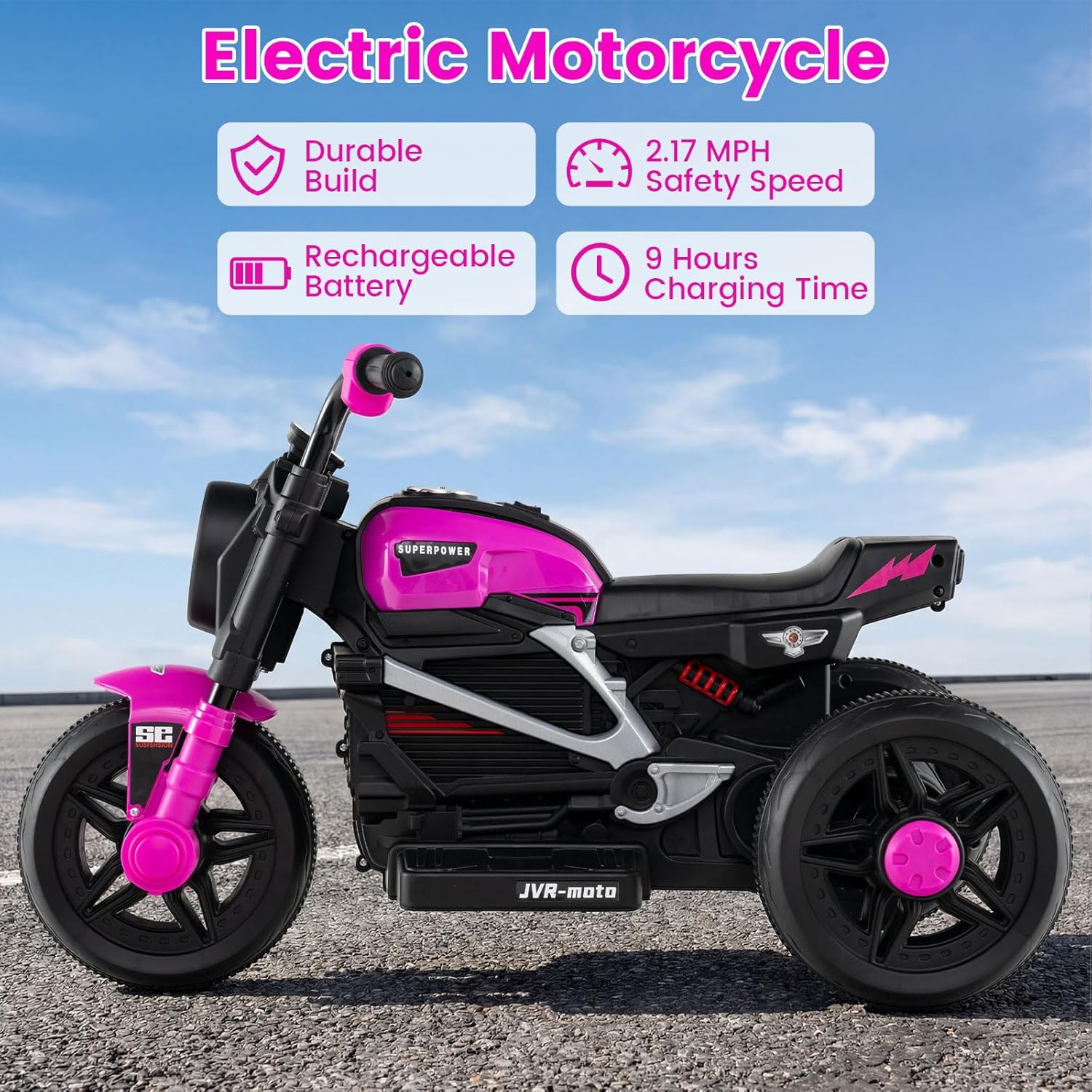 OLAKIDS 6V Kids Motorcycle with Forward & Reverse Switch, Headlight, Horn, Music, Story, USB Port