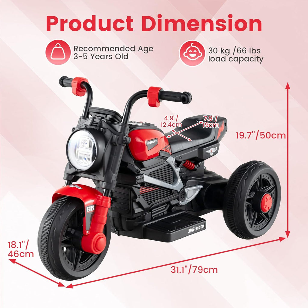 OLAKIDS 6V Kids Motorcycle with Forward & Reverse Switch, Headlight, Horn, Music, Story, USB Port