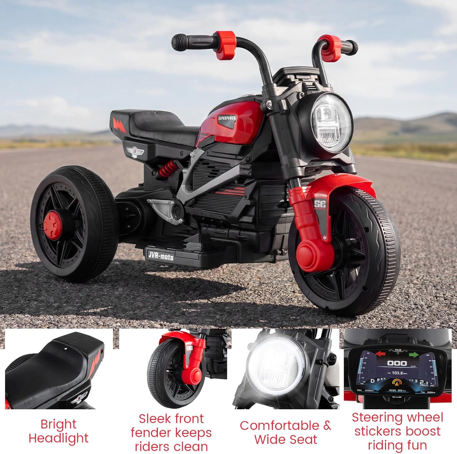 OLAKIDS 6V Kids Motorcycle with Forward & Reverse Switch, Headlight, Horn, Music, Story, USB Port