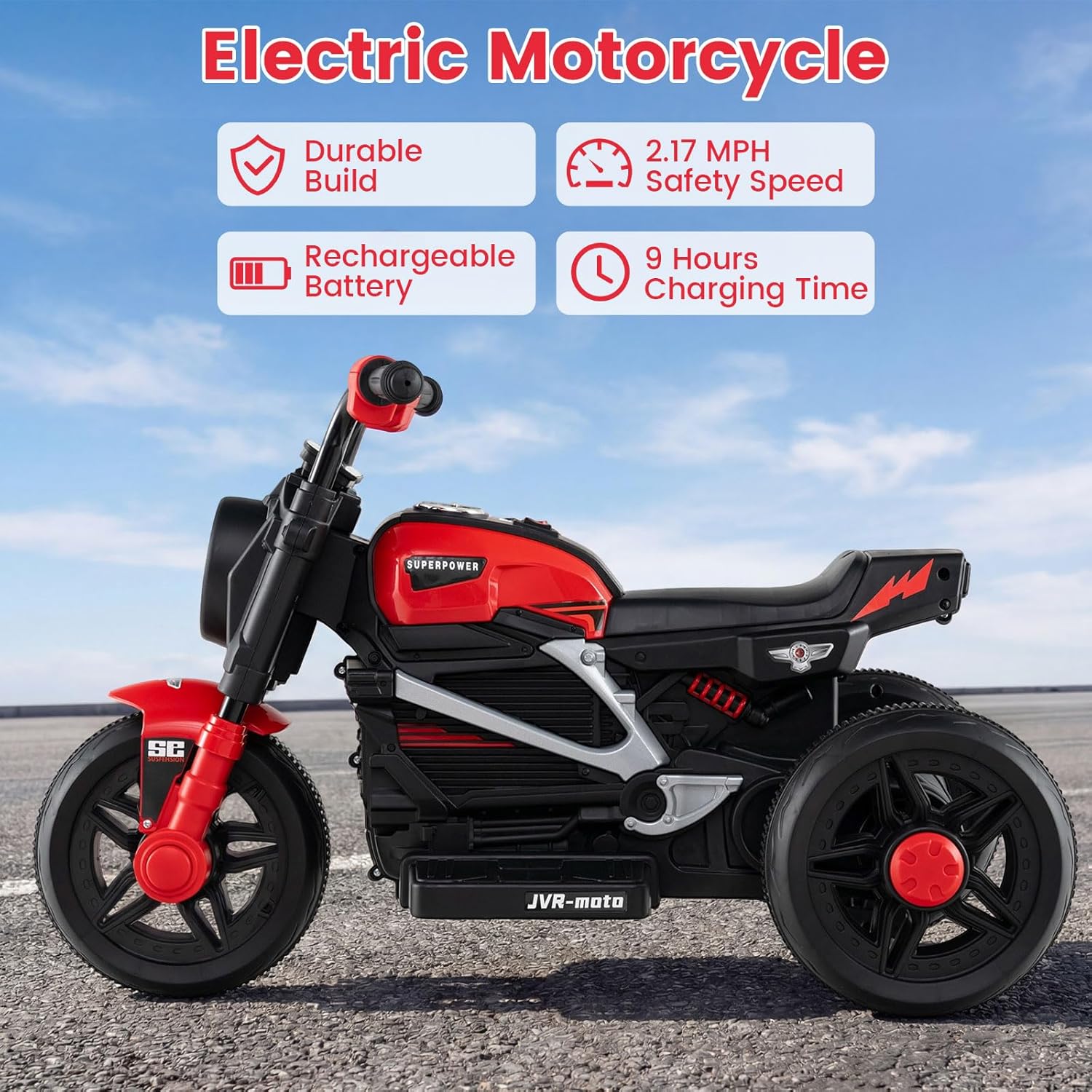 OLAKIDS 6V Kids Motorcycle with Forward & Reverse Switch, Headlight, Horn, Music, Story, USB Port