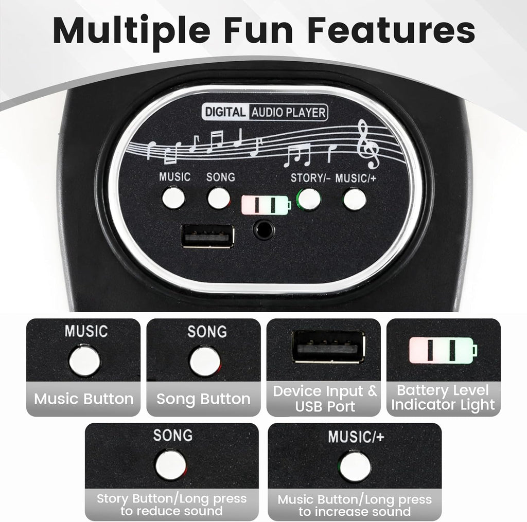 OLAKIDS 6V Kids Motorcycle with Forward & Reverse Switch, Headlight, Horn, Music, Story, USB Port