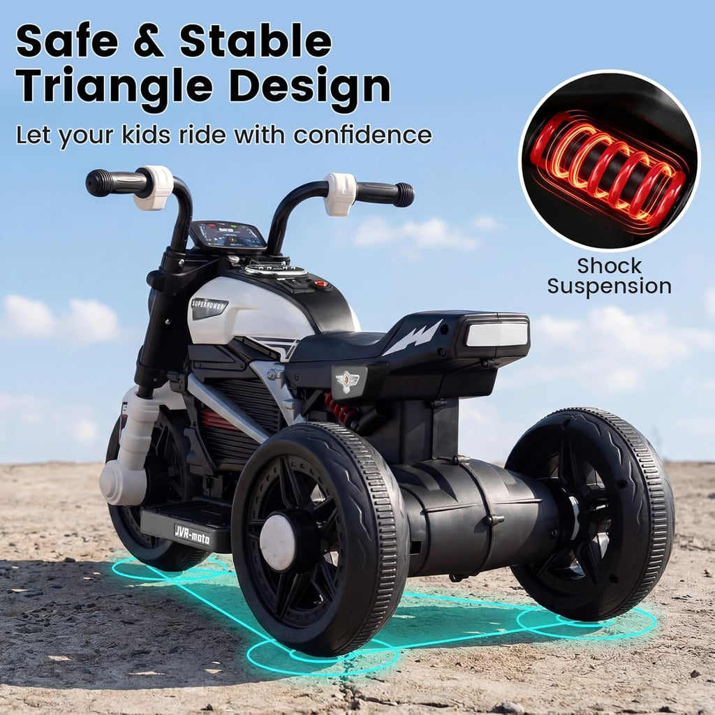 OLAKIDS 6V Kids Motorcycle with Forward & Reverse Switch, Headlight, Horn, Music, Story, USB Port