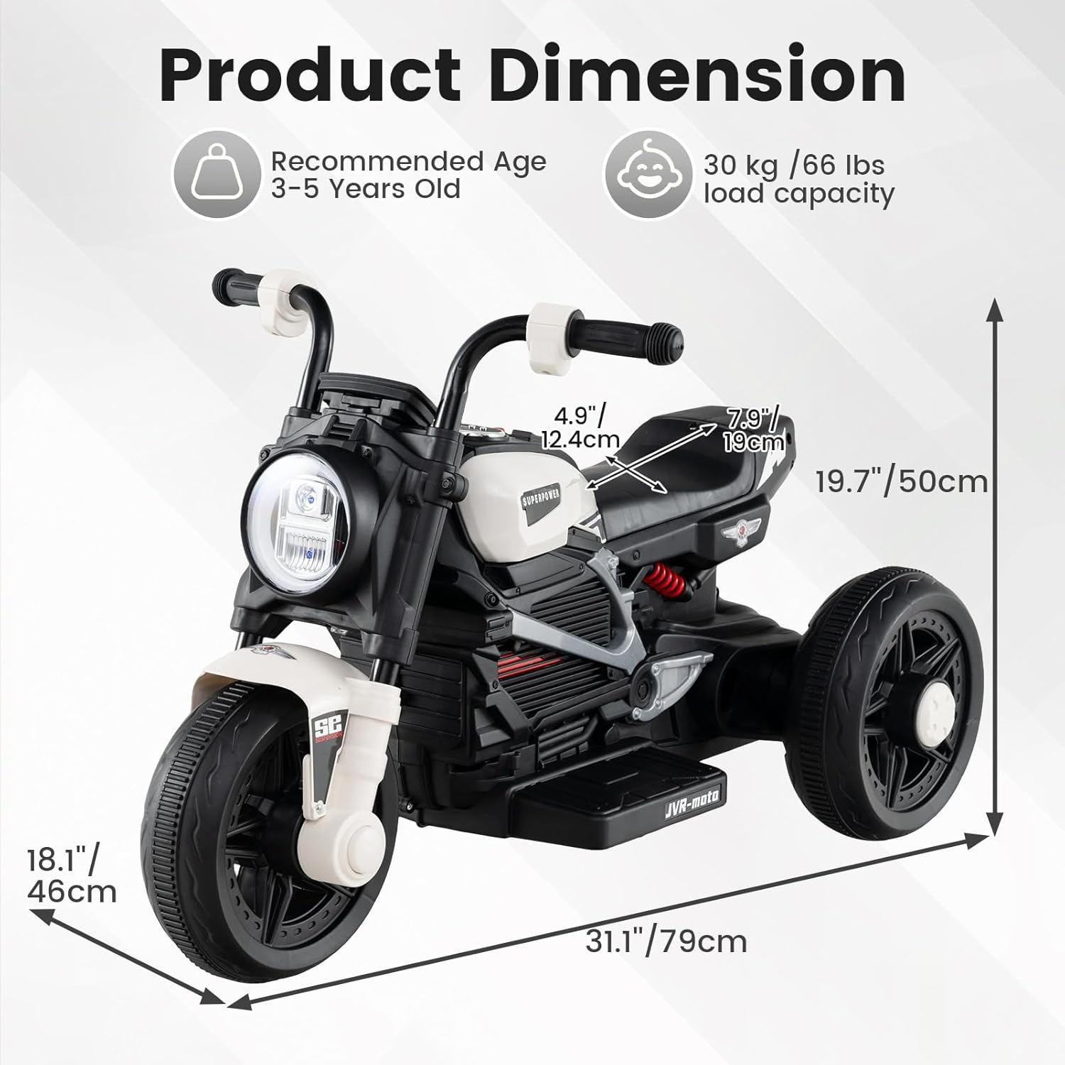OLAKIDS 6V Kids Motorcycle with Forward & Reverse Switch, Headlight, Horn, Music, Story, USB Port