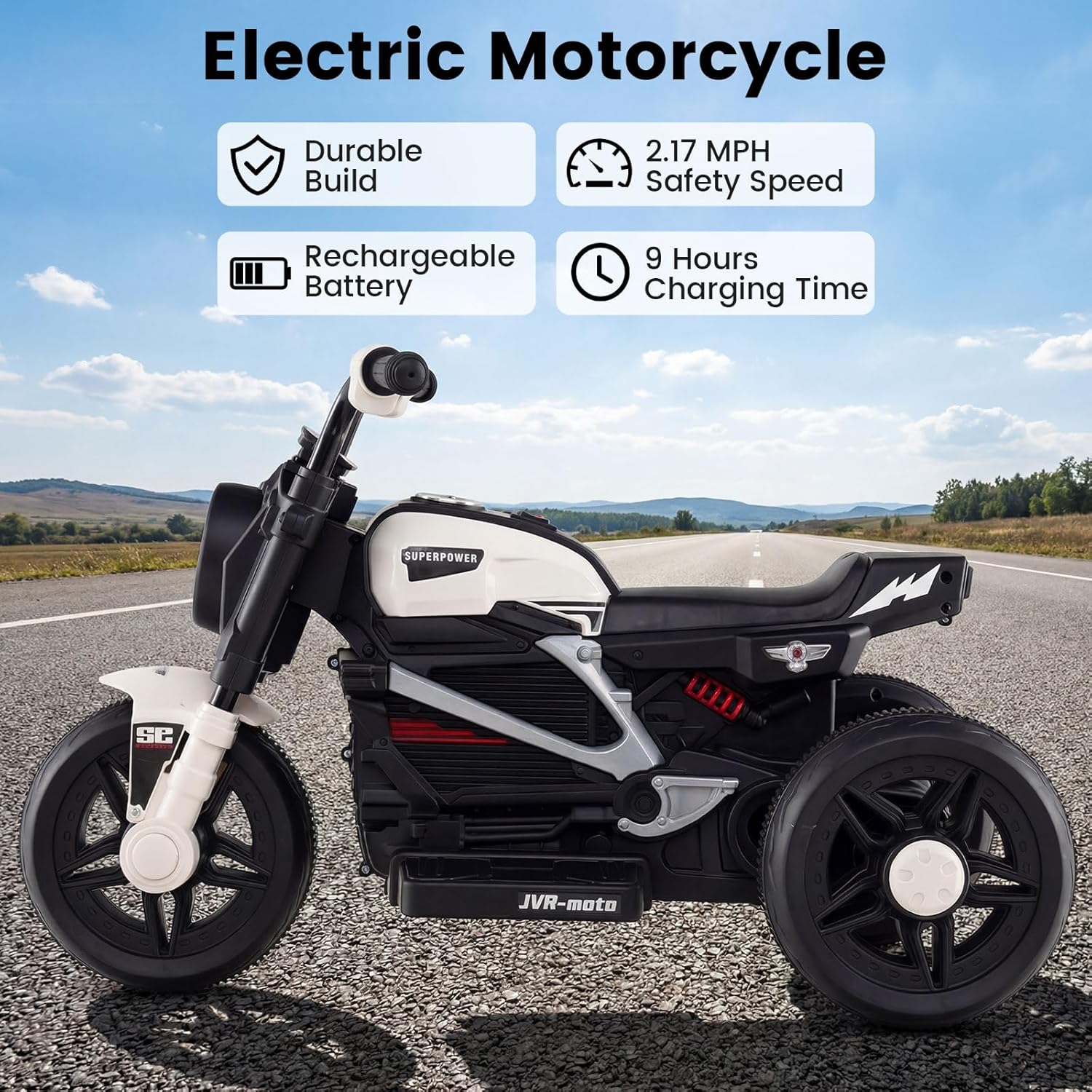 OLAKIDS 6V Kids Motorcycle with Forward & Reverse Switch, Headlight, Horn, Music, Story, USB Port